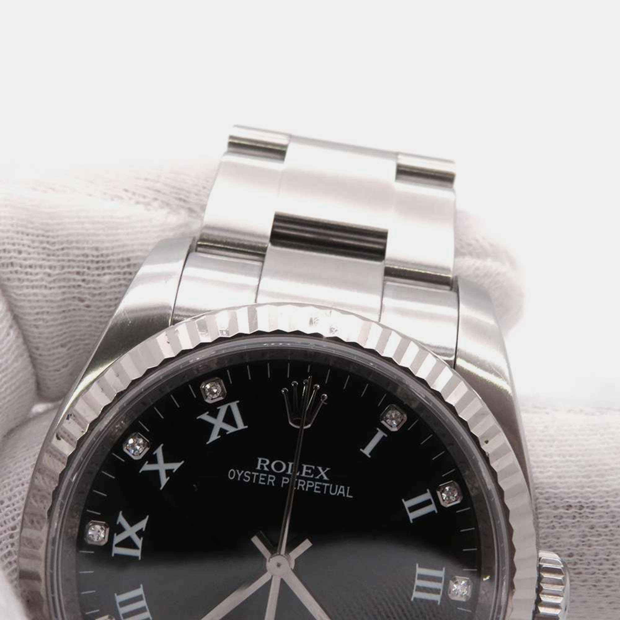 Rolex Black Diamond 18k White Gold And Stainless Steel Datejust 116034 Automatic Men's Wristwatch 36 Mm