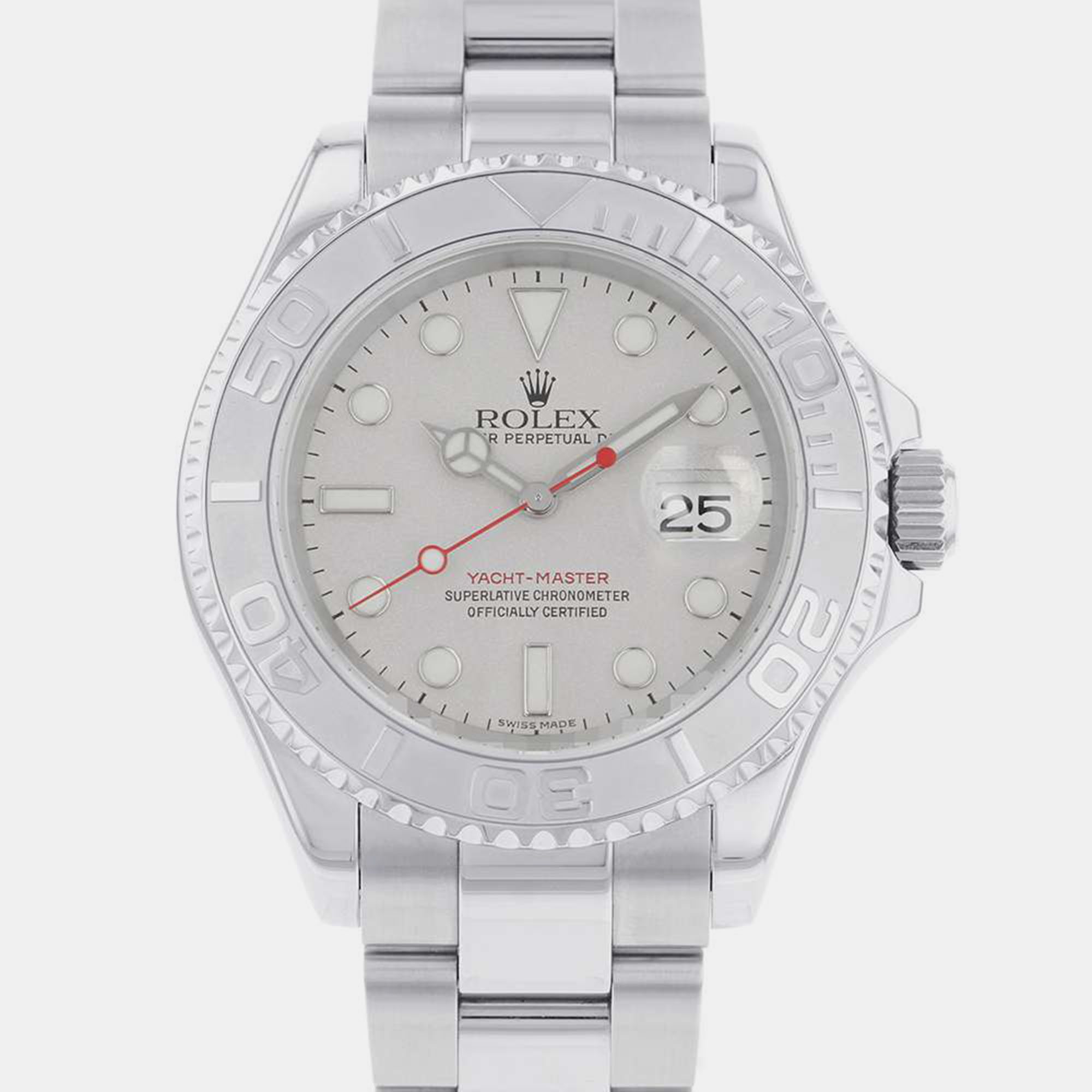 Rolex Silver Platinum And Stainless Steel Yacht-Master 16622 Automatic Men's Wristwatch 40 Mm