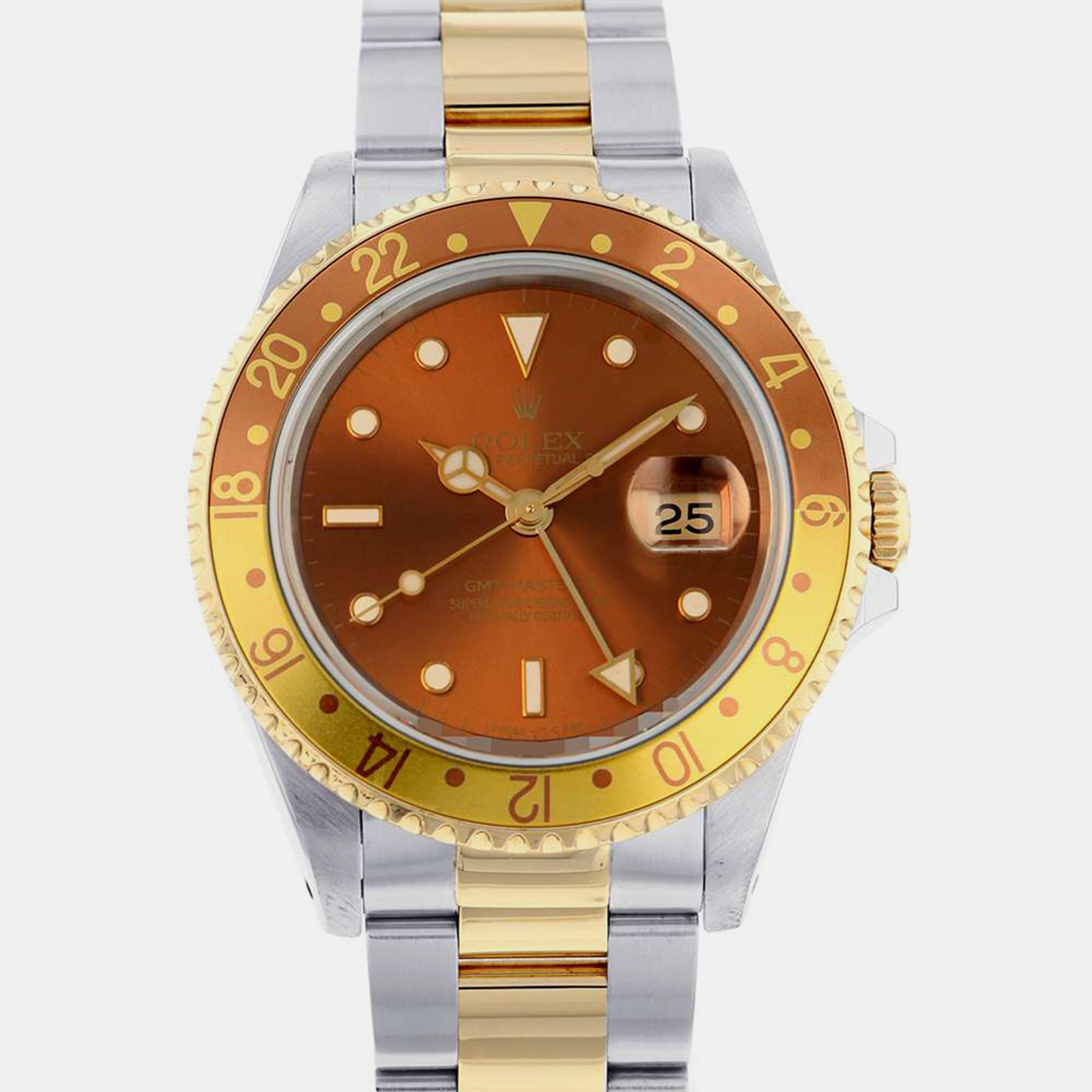 Rolex Brown 18k Yellow Gold And Stainless Steel GMT-Master II 16713 Automatic Men's Wristwatch 40 Mm