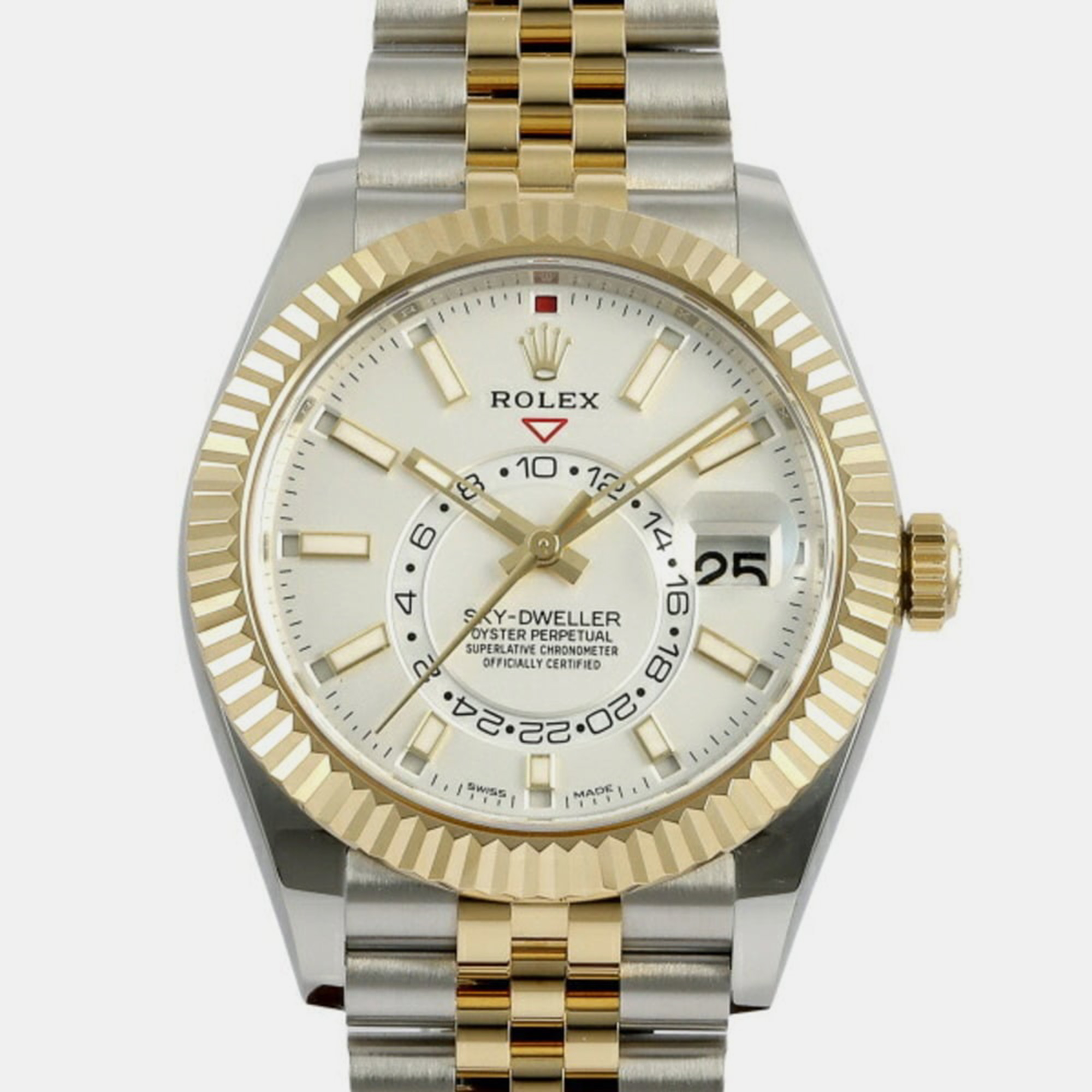 Rolex White 18k Yellow Gold And Stainless Steel Sky-Dweller 326933 Automatic Men's Wristwatch 42 Mm