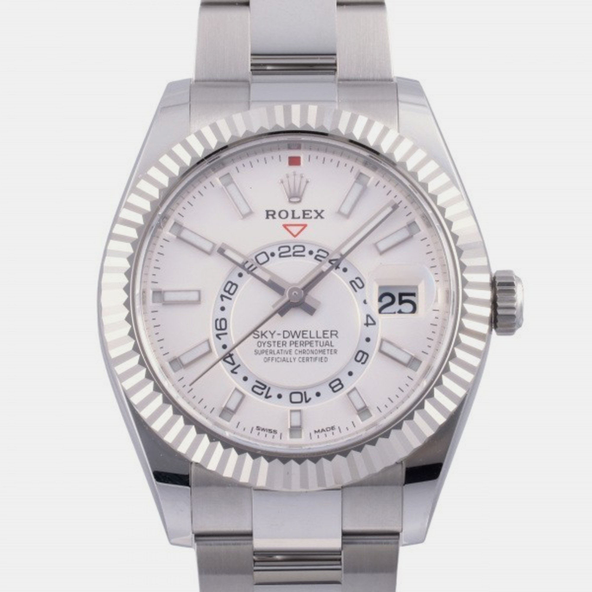 Rolex white 18k white gold and stainless steel sky-dweller 326934 automatic men's wristwatch 42 mm