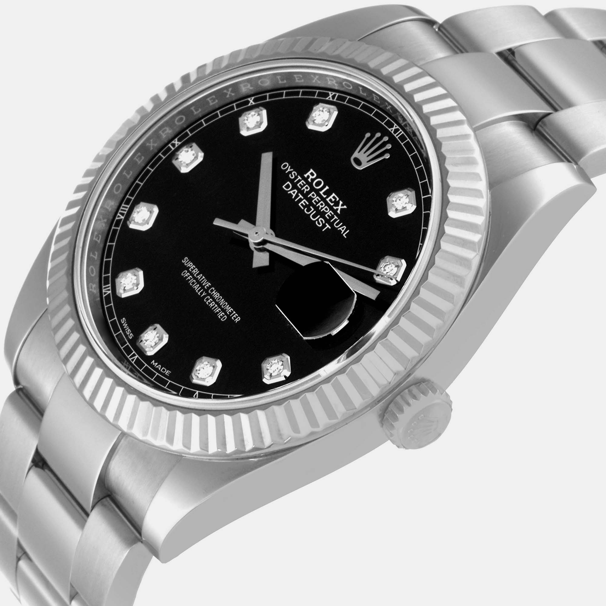 Rolex Datejust 41 Steel White Gold Black Diamond Dial Mens Watch 126334 41 mm
Rolex Datejust 41 Steel White Gold Black Diamond Dial Mens Watch 126334 41 mm