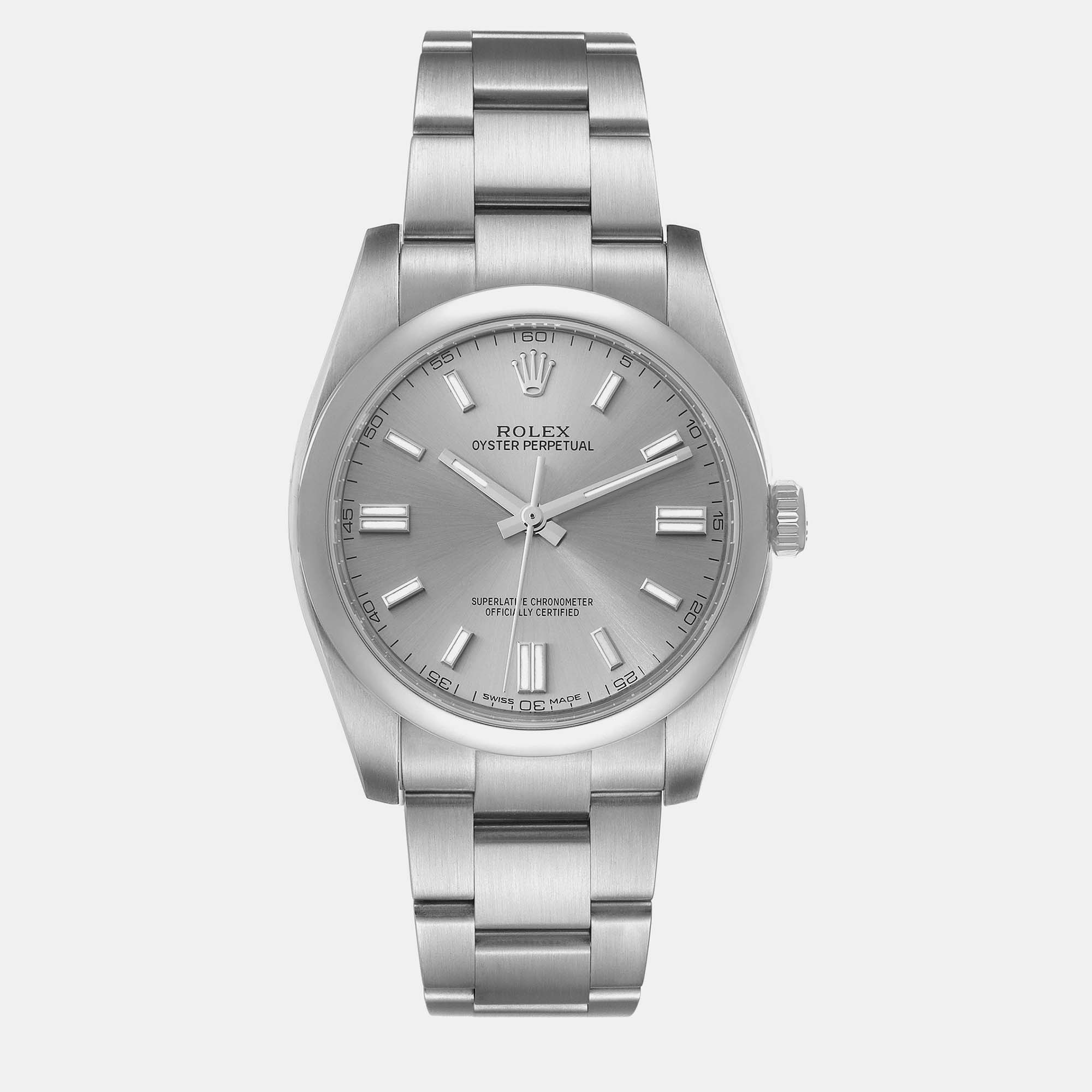 Rolex Oyster Perpetual Silver Dial Steel Men's Watch 116000 36 Mm