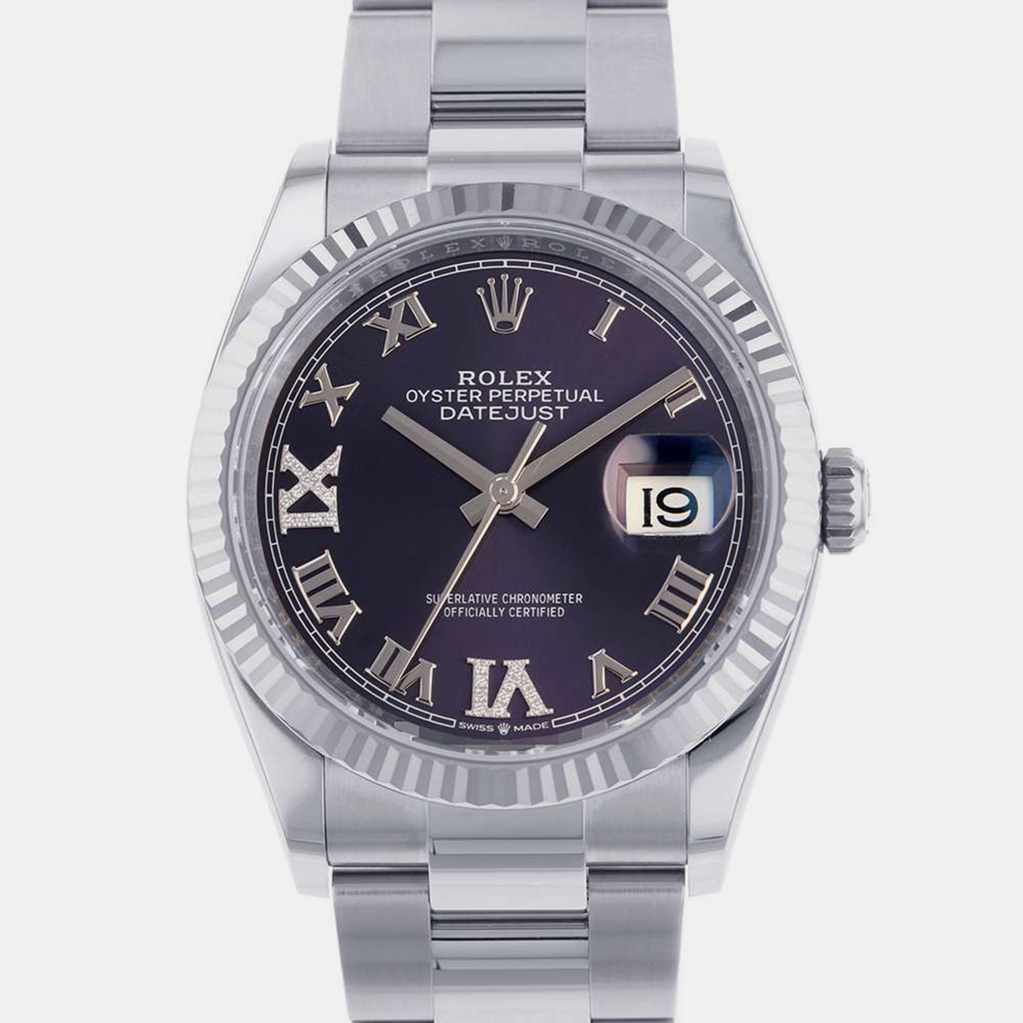 Rolex Navy Blue 18k White Gold And Stainless Steel Datejust 126234 Automatic Men's Wristwatch 36 Mm