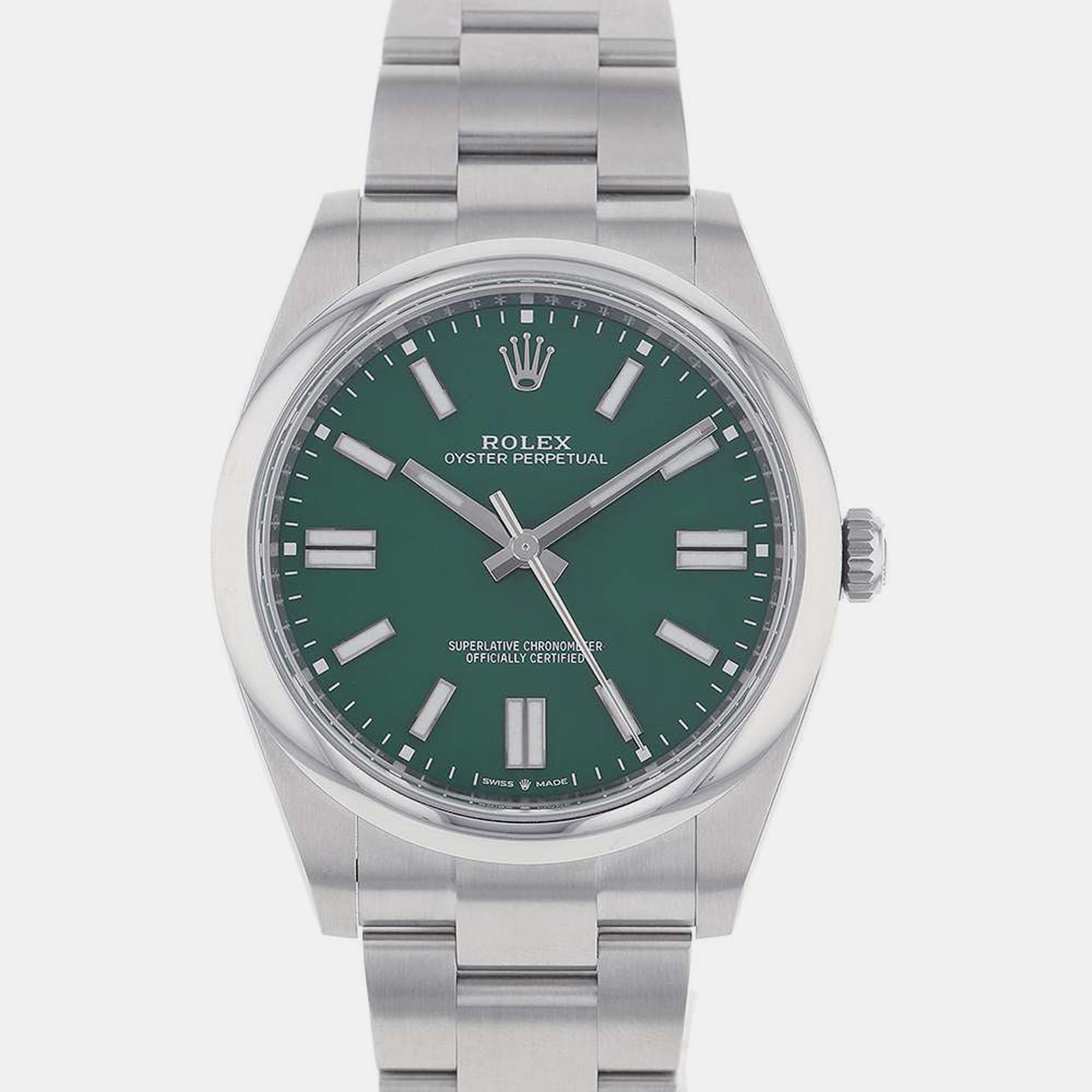Rolex Green Stainless Steel Oyster Perpetual 124300 Automatic Men's Wristwatch 41 Mm