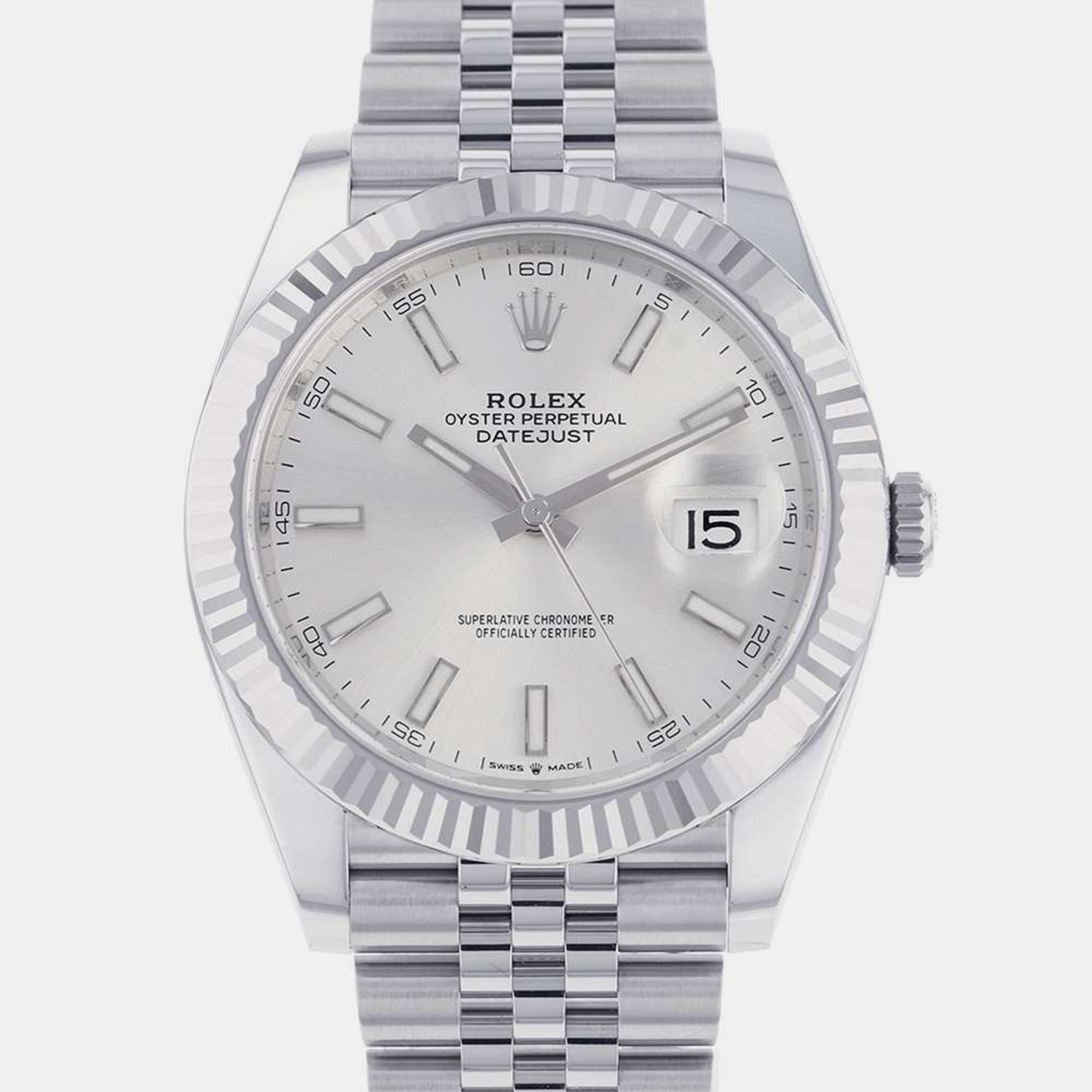 Rolex Silver 18k White Gold And Stainless Steel Datejust 126334 Automatic Men's Wristwatch 41 Mm