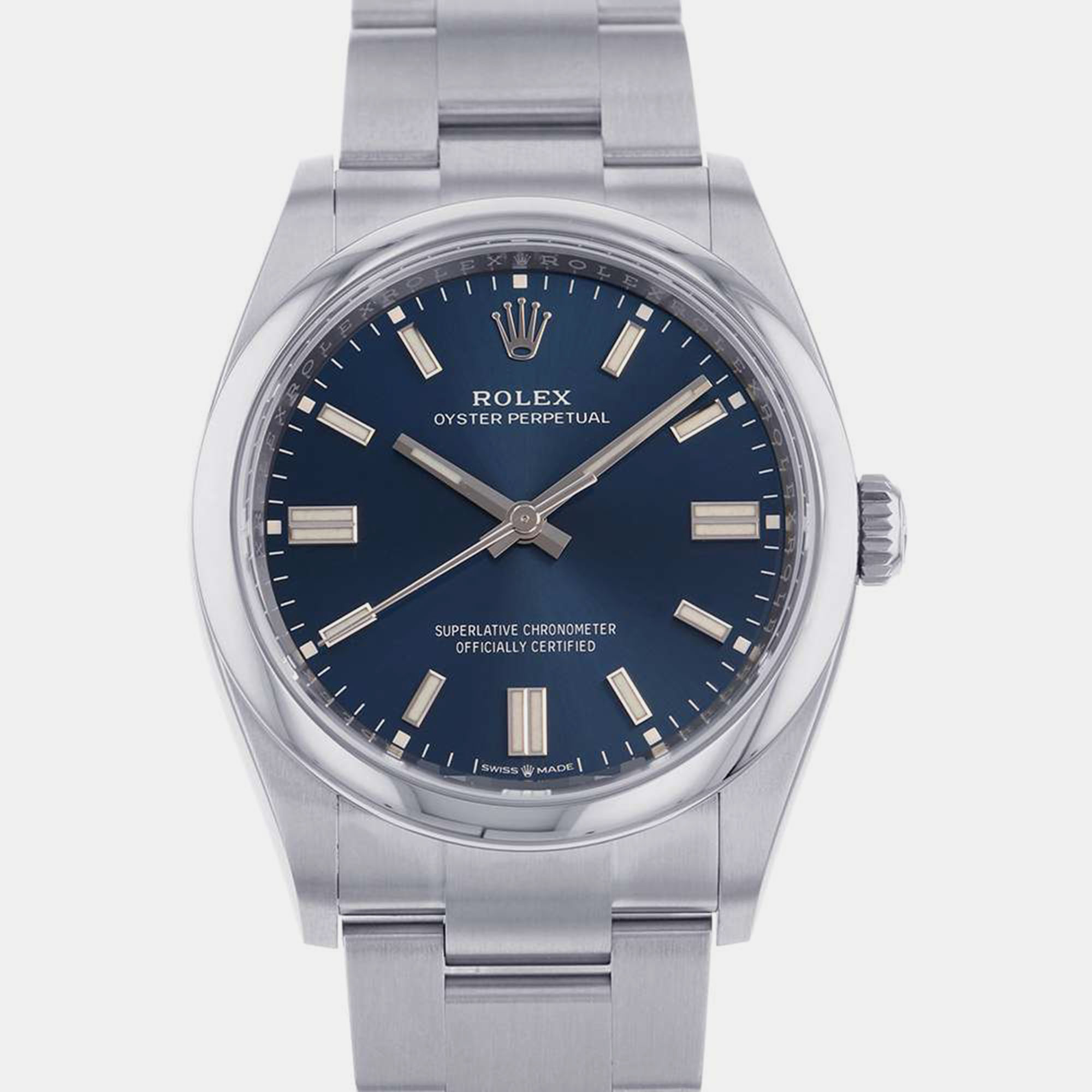 Rolex Blue Stainless Steel Oyster Perpetual 126000 Automatic Men's Wristwatch 36 Mm