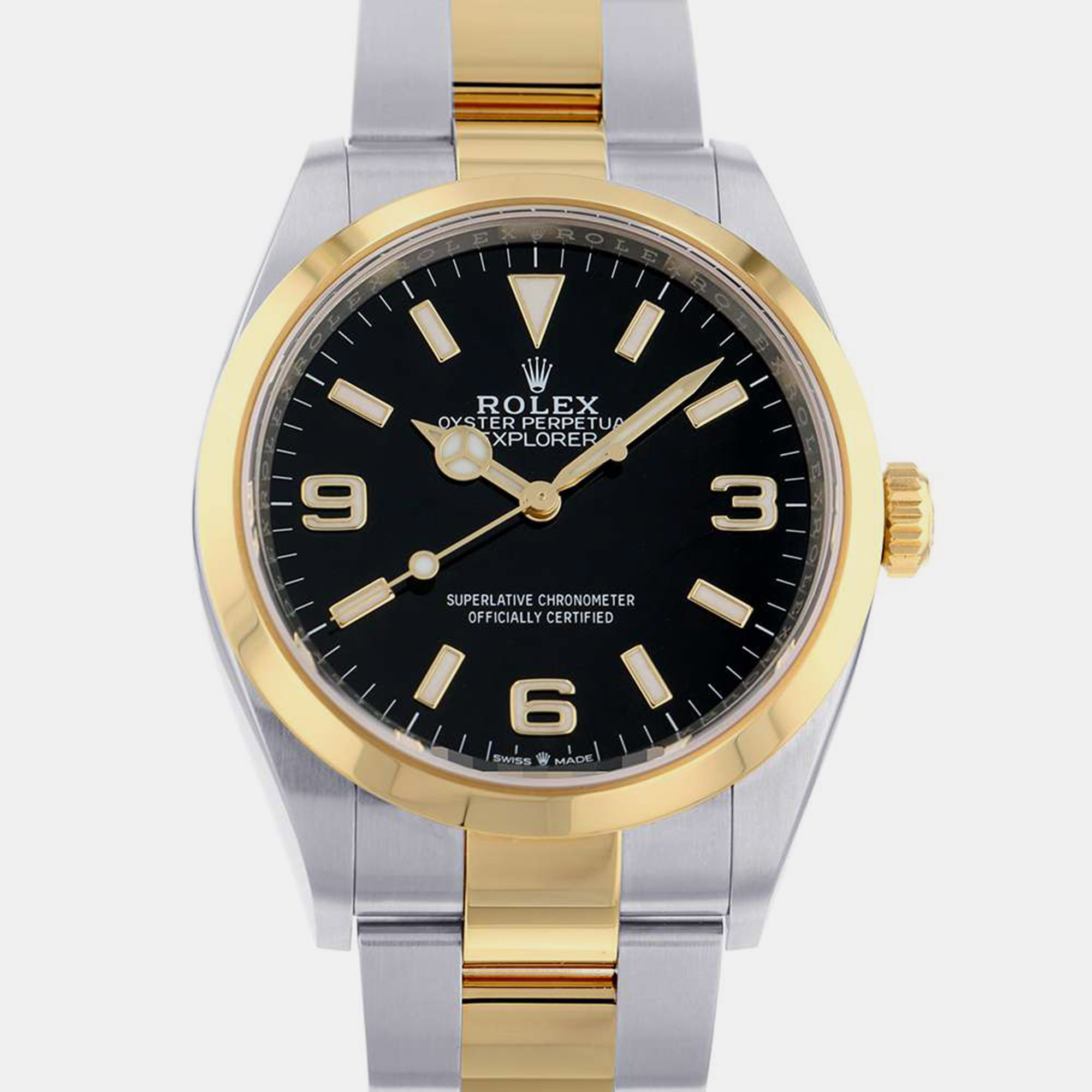 Rolex Black 18k Yellow Gold And Stainless Steel Explorer 124273 Automatic Men's Wristwatch 36 Mm