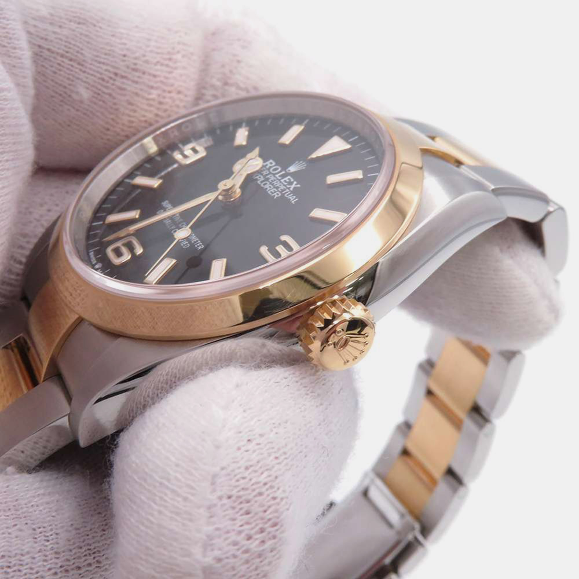 Rolex Black 18k Yellow Gold And Stainless Steel Explorer 124273 Automatic Men's Wristwatch 36 Mm