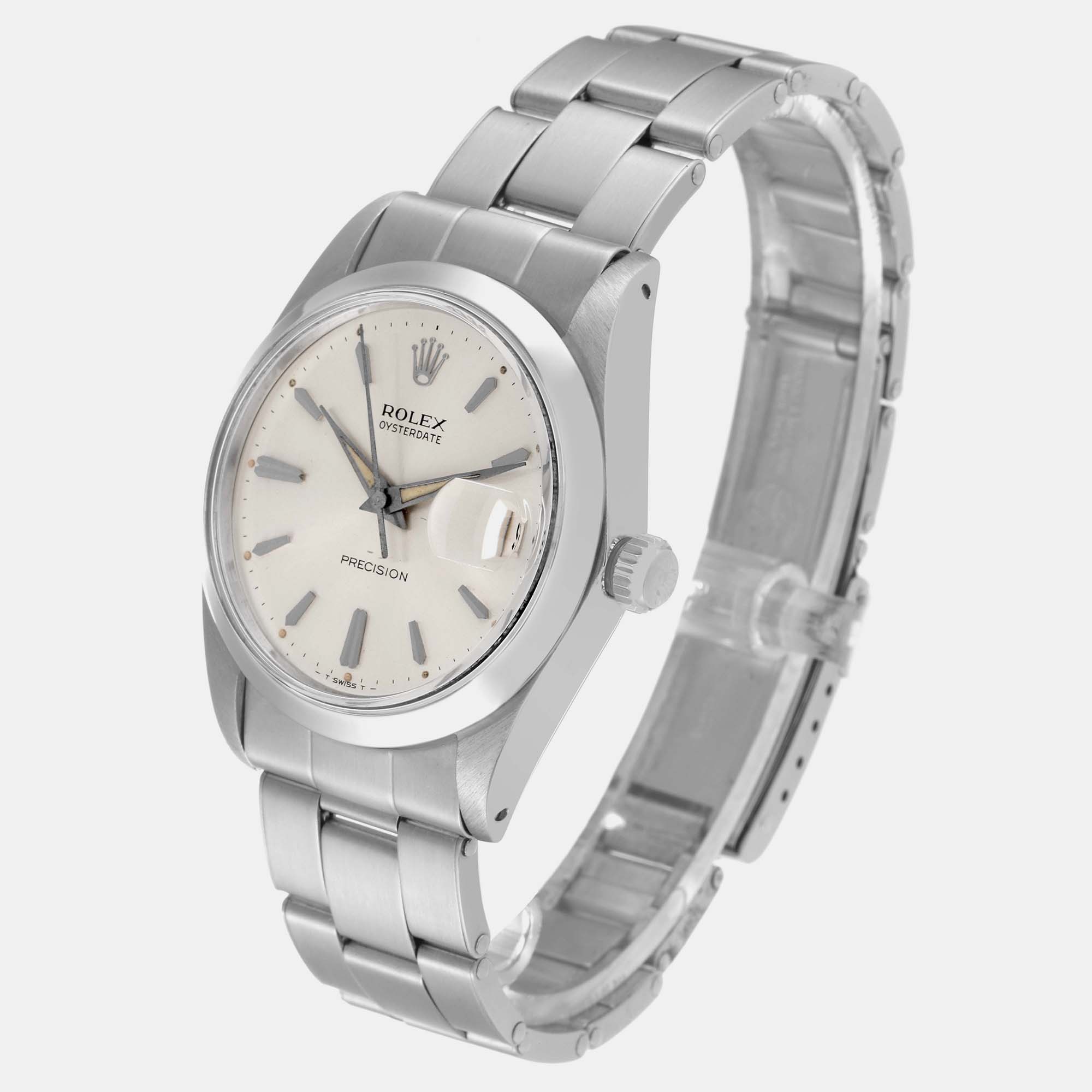 Rolex OysterDate Precision Silver Dial Steel Vintage Men's Watch 6694 35 Mm