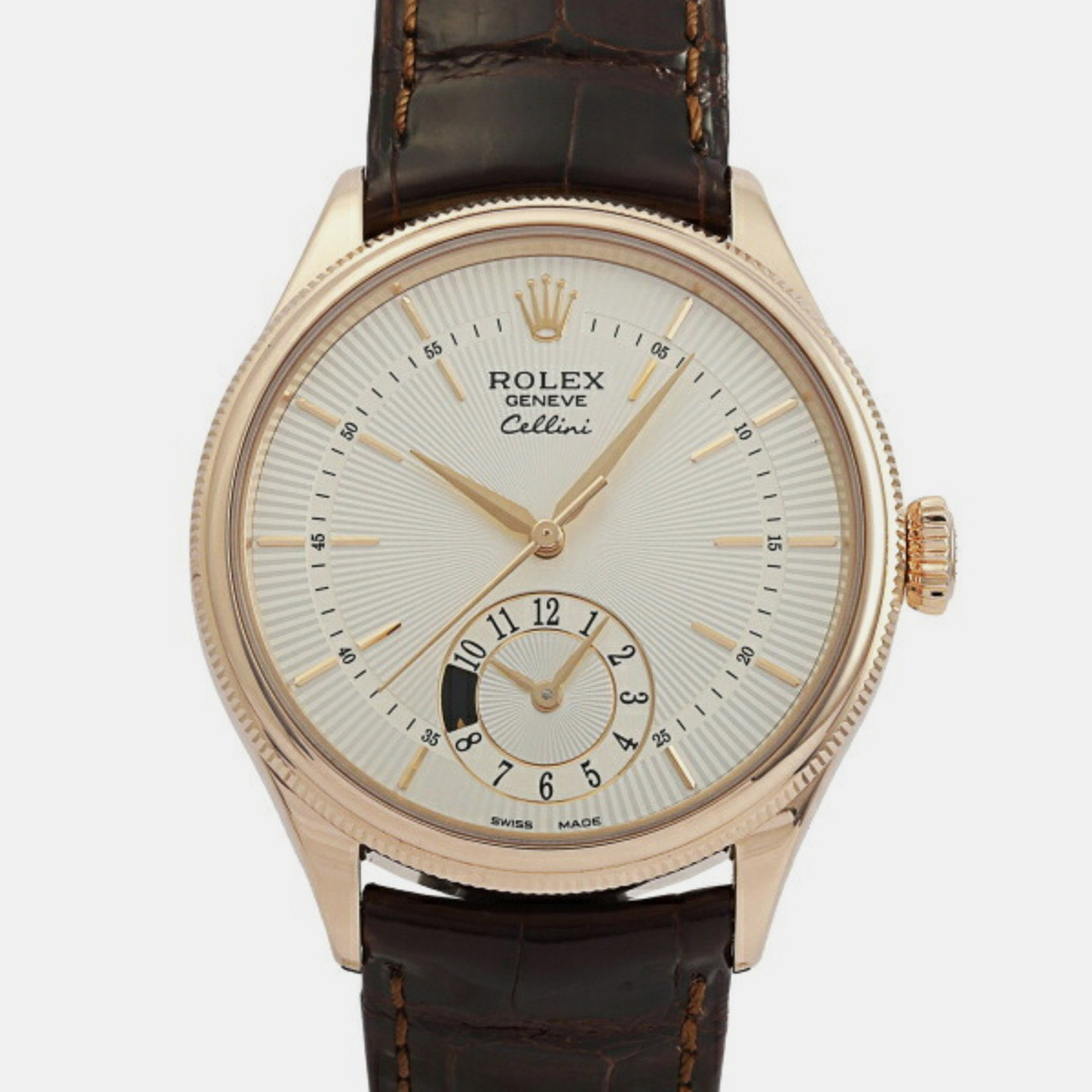 Rolex Silver 18k Rose Gold Cellini 50525 Automatic Men's Wristwatch 39 Mm