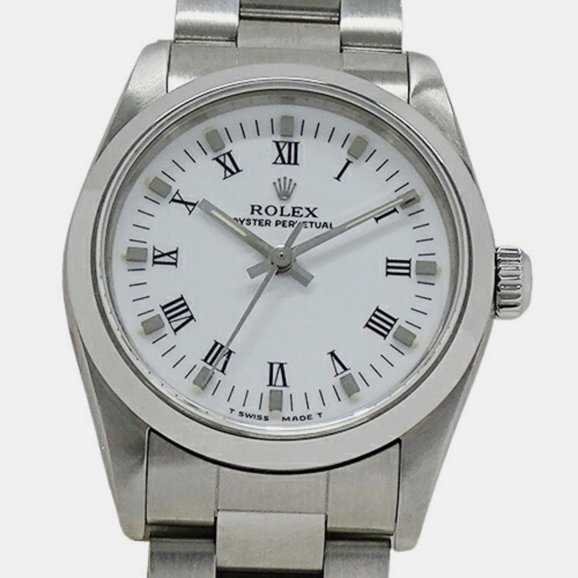 Rolex White Stainless Steel Oyster Perpetual 67480 Automatic Men's Wristwatch 30 Mm
