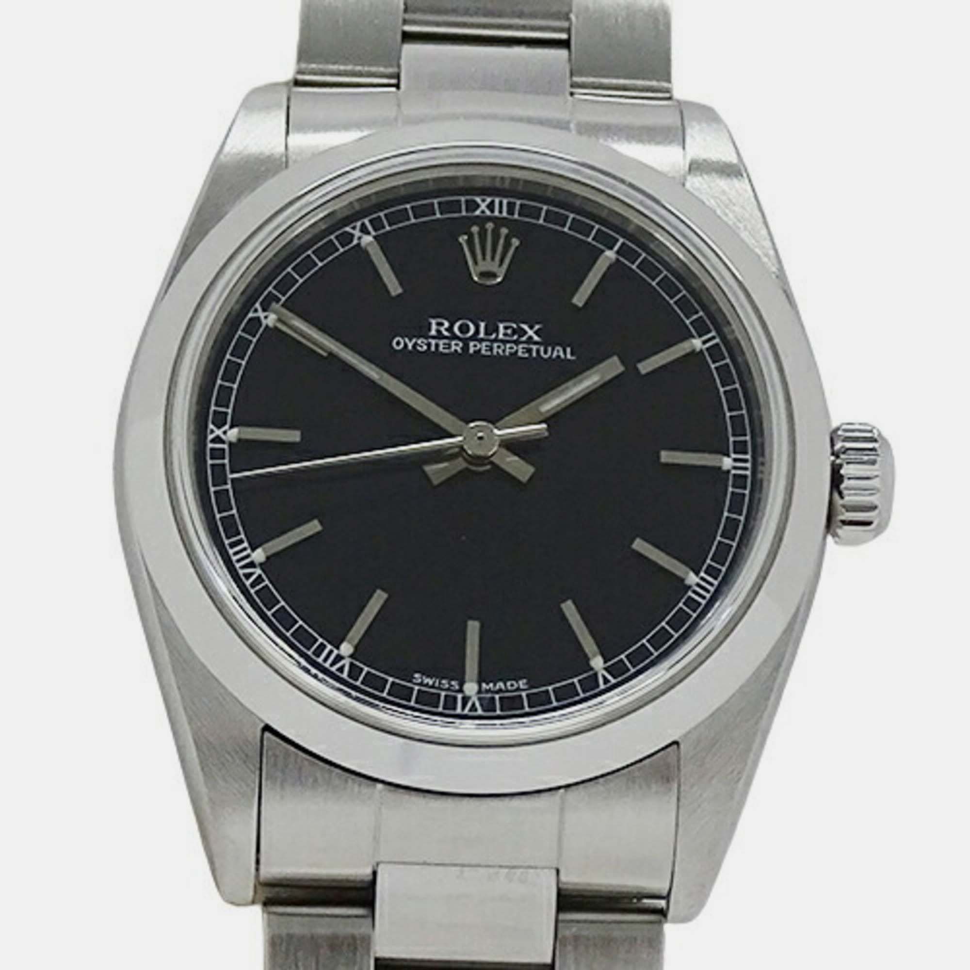 Rolex Black Stainless Steel Oyster Perpetual 77080 Automatic Men's Wristwatch 30 Mm
