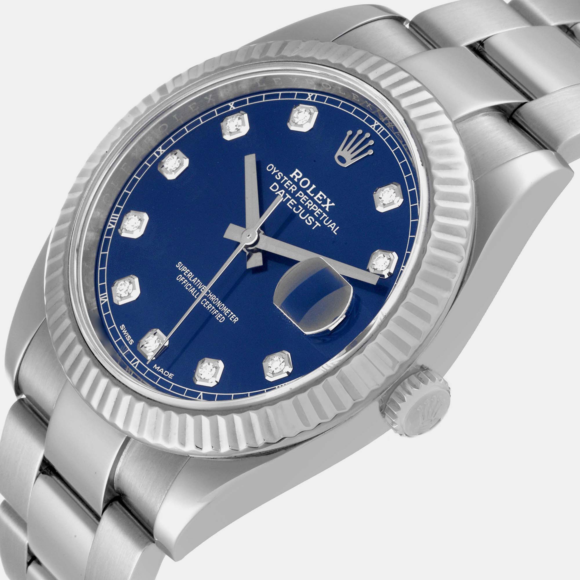 Rolex Datejust 41 Steel White Gold Diamond Dial Mens Watch 126334 41 mm, Blue 
Rolex Datejust 41 Steel White Gold Diamond Dial Mens Watch 126334 41 mm, Blue