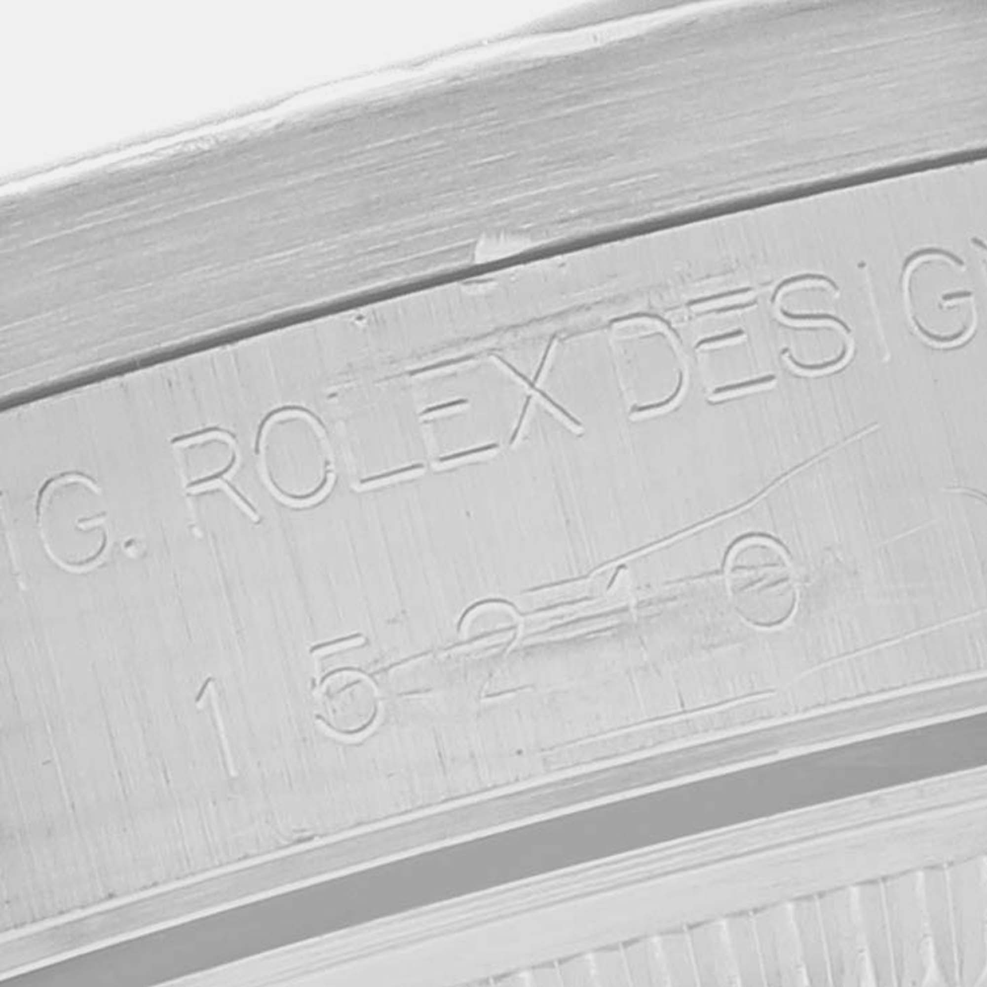 Rolex Date White Dial Engine Turned Bezel Steel Mens Watch 15210 34 Mm