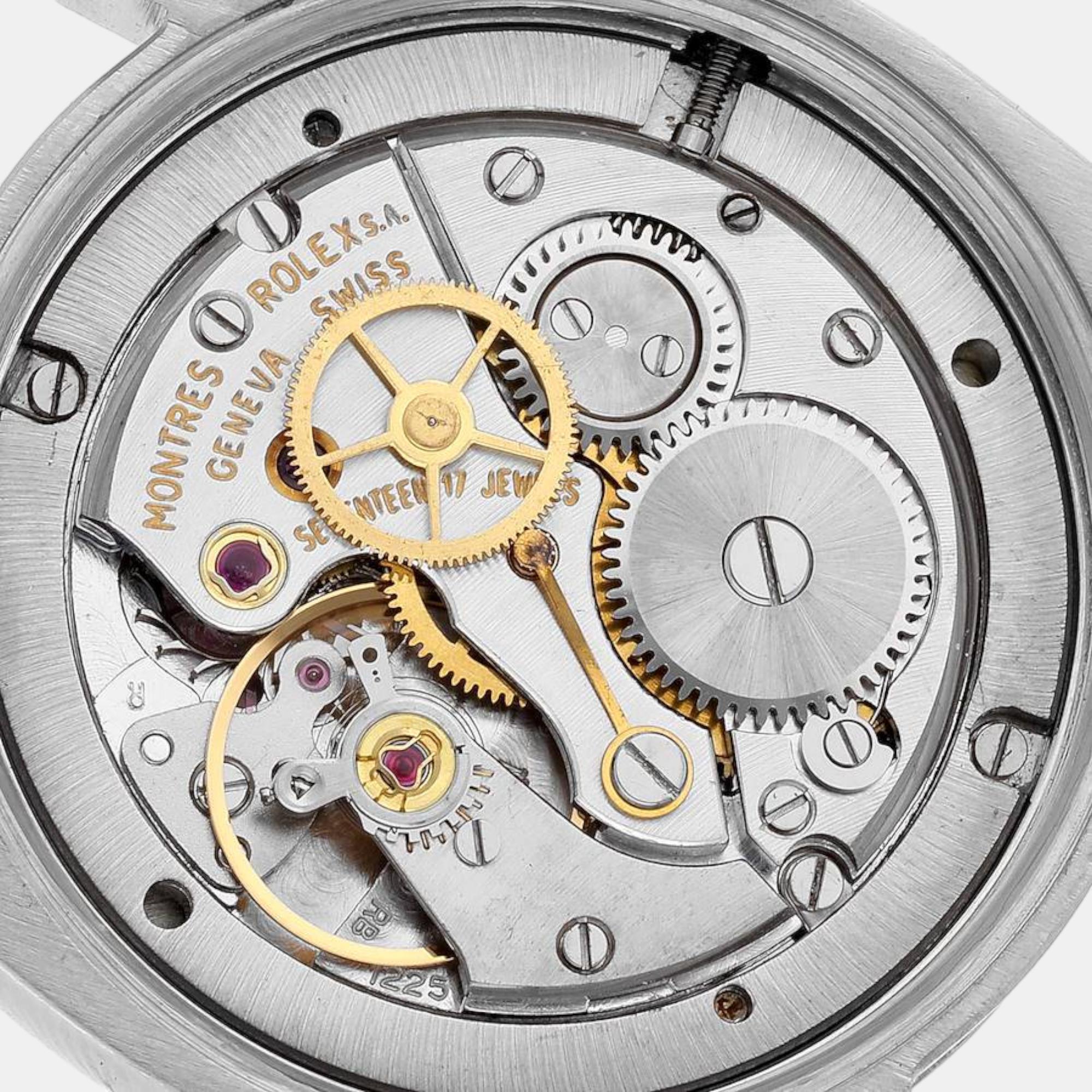 Rolex OysterDate Precision Black Dial Steel Vintage Men's Watch 6694 35 Mm