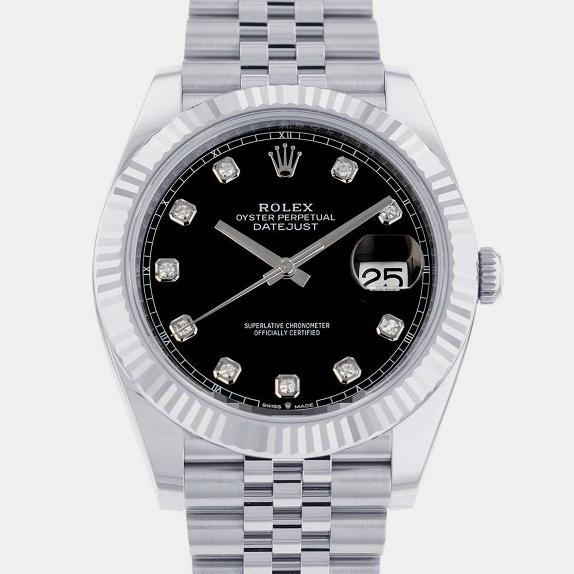 Rolex Black Diamond 18k White Gold And Stainless Steel Datejust 126334 Automatic Men's Wristwatch 41 Mm