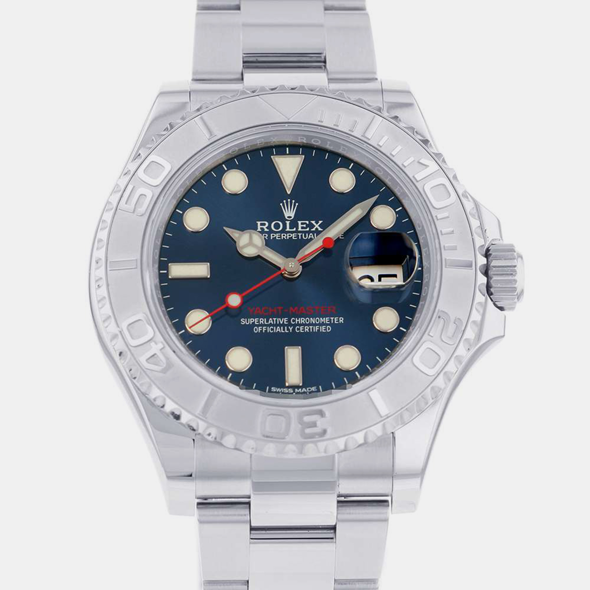 Rolex Blue Platinum And Stainless Steel Yacht-Master 116622 Automatic Men's Wristwatch 40 Mm