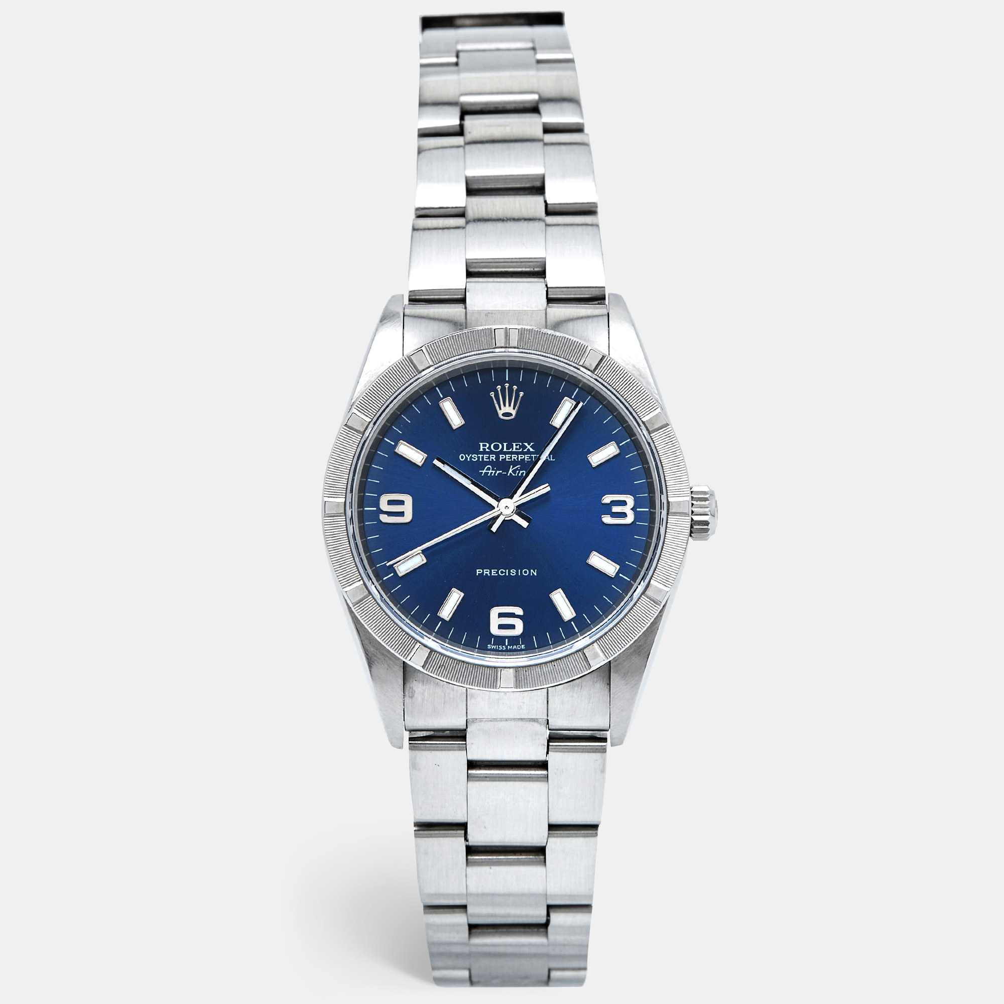 Rolex Blue Stainless Steel Air-King 14010M Men's Wristwatch 34 Mm