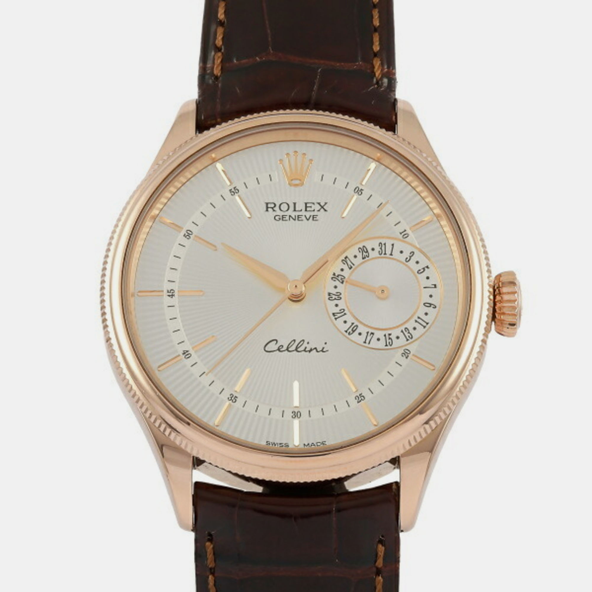 Rolex Silver 18k Rose Gold Cellini 50515 Automatic Men's Wristwatch 39 Mm