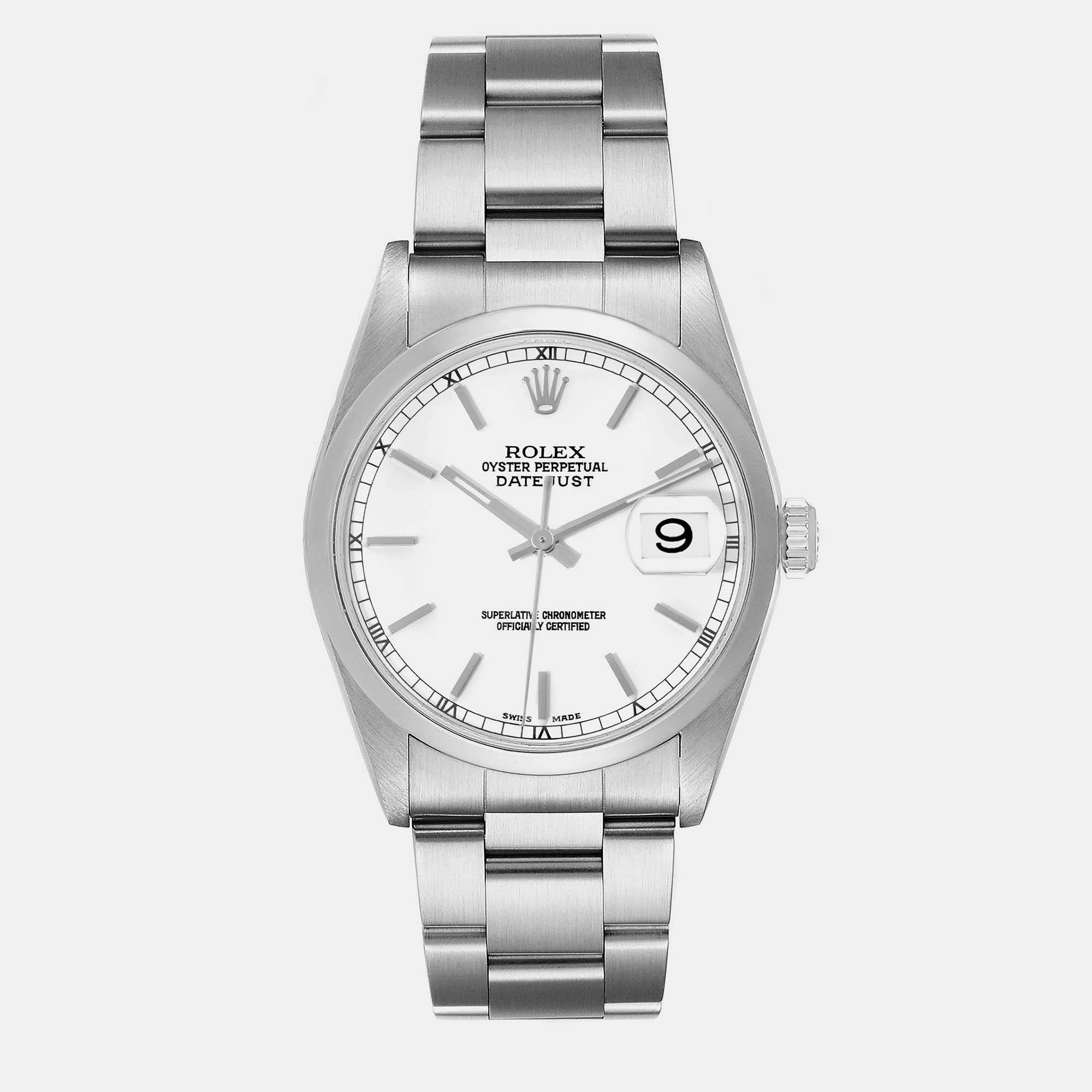 Rolex Datejust White Dial Smooth Bezel Steel Men's Watch 16200 36 Mm