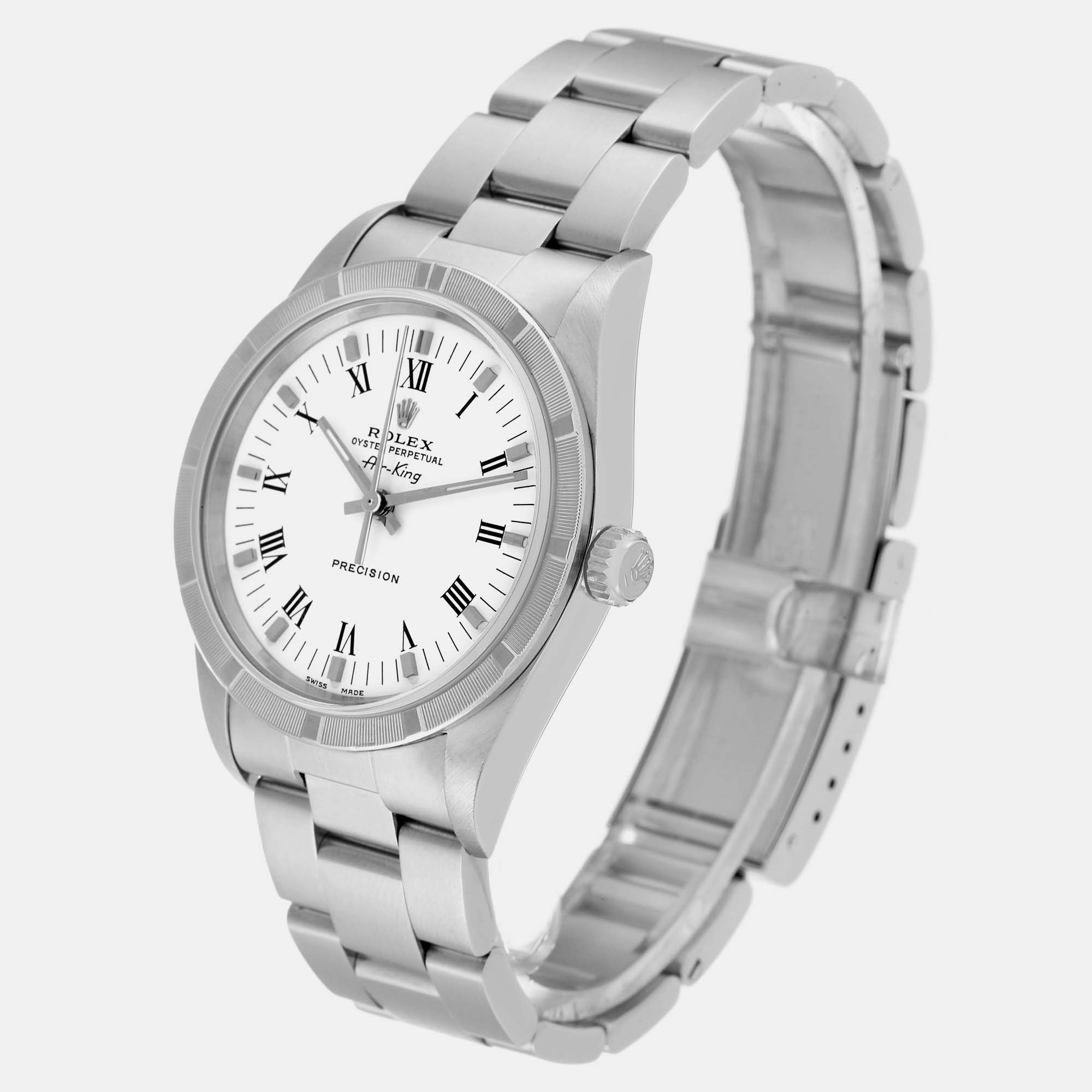 Rolex Air King White Roman Dial Steel Men's Watch 14010 34 Mm