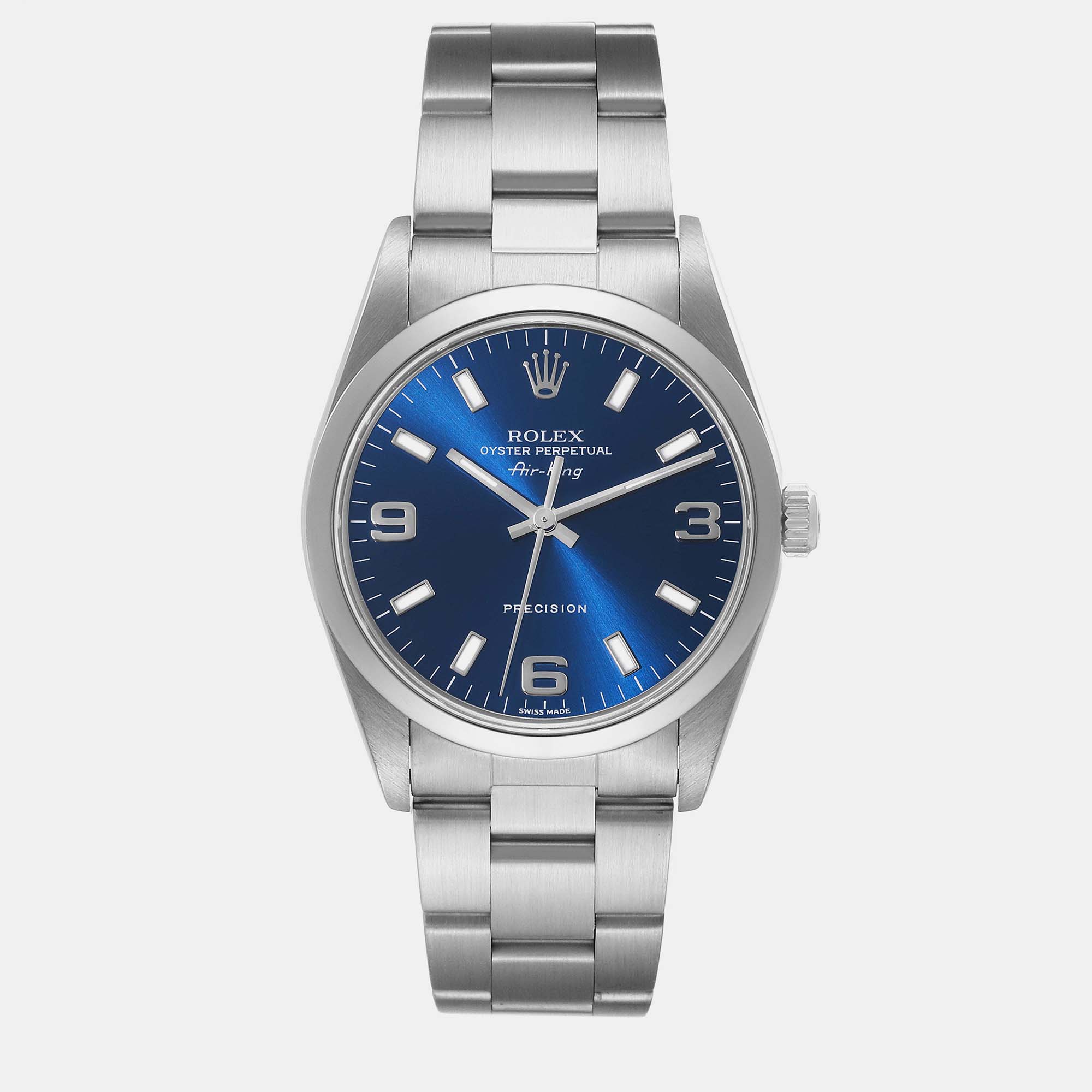 Rolex air king 34mm blue dial smooth bezel steel men's watch 14000 34 mm