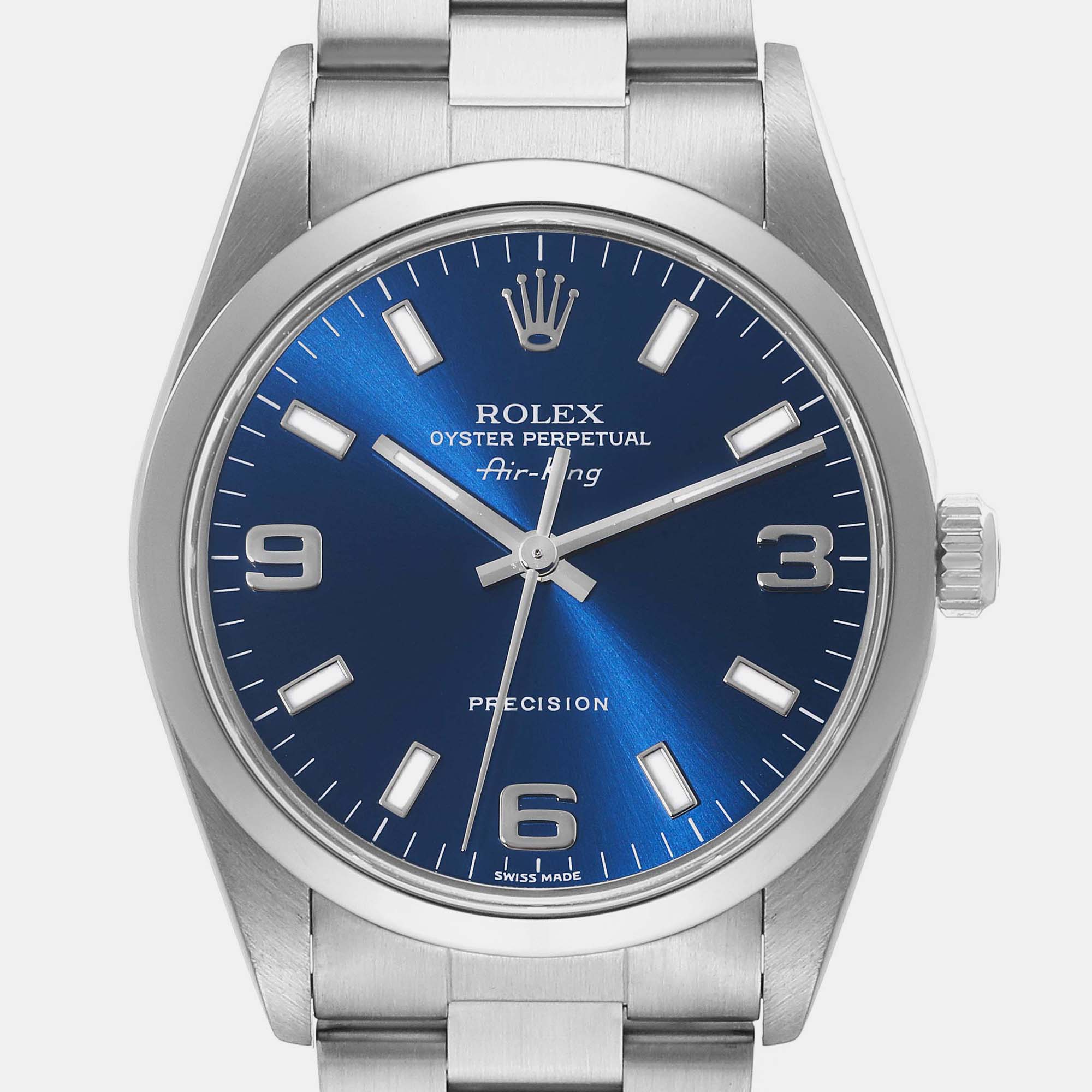 Rolex Air King 34mm Blue Dial Smooth Bezel Steel Men's Watch 14000 34 Mm
