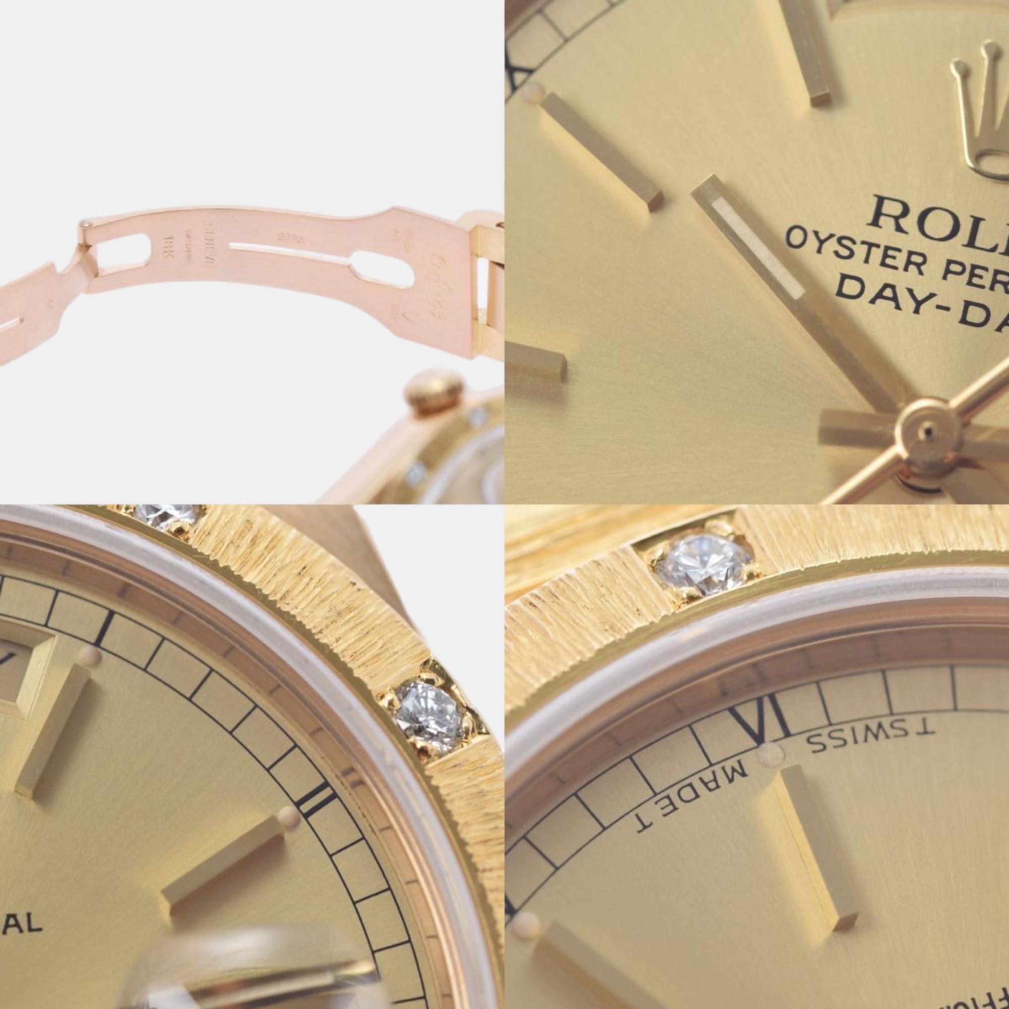 Rolex Champagne Diamond 18k Yellow Gold Day-Date 18108 Automatic Men's Wristwatch 36 Mm