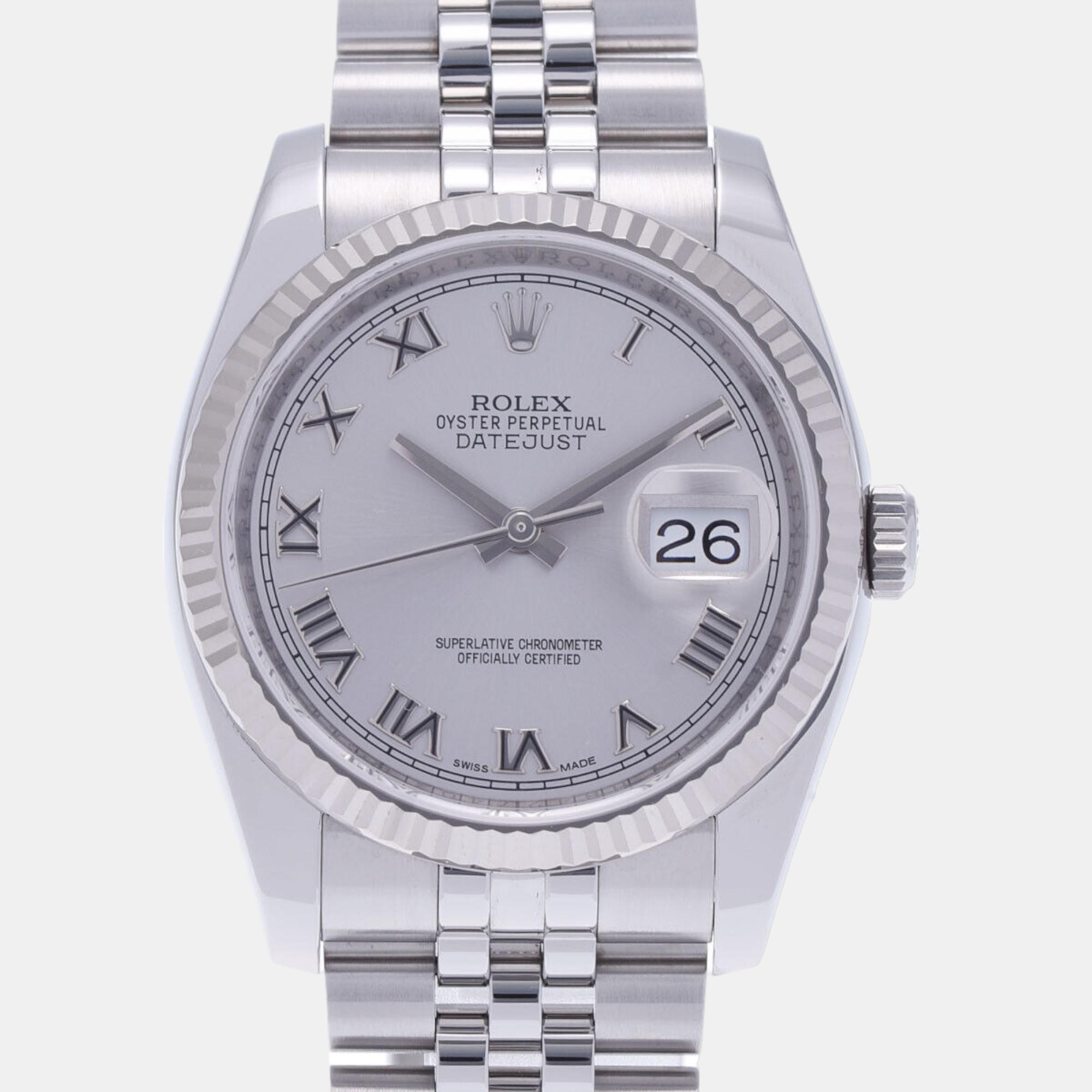 Rolex White 18k White Gold And Stainless Steel Datejust 116234 Automatic Men's Wristwatch 36 Mm