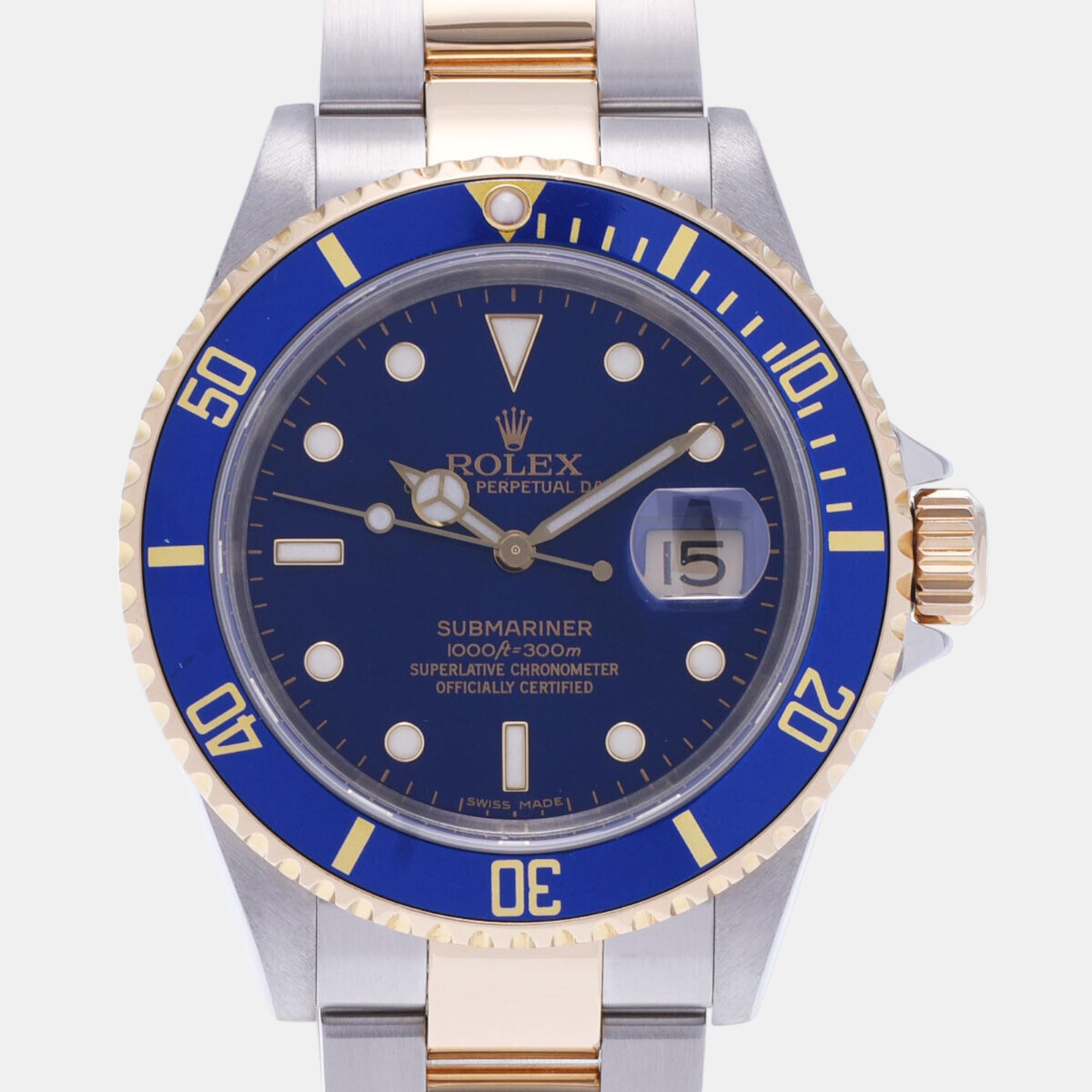 Rolex Blue 18k Yellow Gold And Stainless Steel Submariner 16613 Automatic Men's Wristwatch 40 Mm