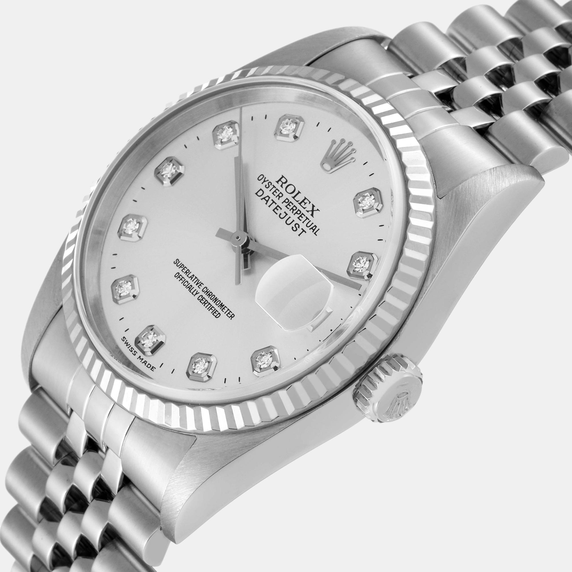 Rolex Datejust Steel White Gold Diamond Dial Men's Watch 16234 36 mm, Silver
Rolex Datejust Steel White Gold Diamond Dial Men's Watch 16234 36 mm, Silver