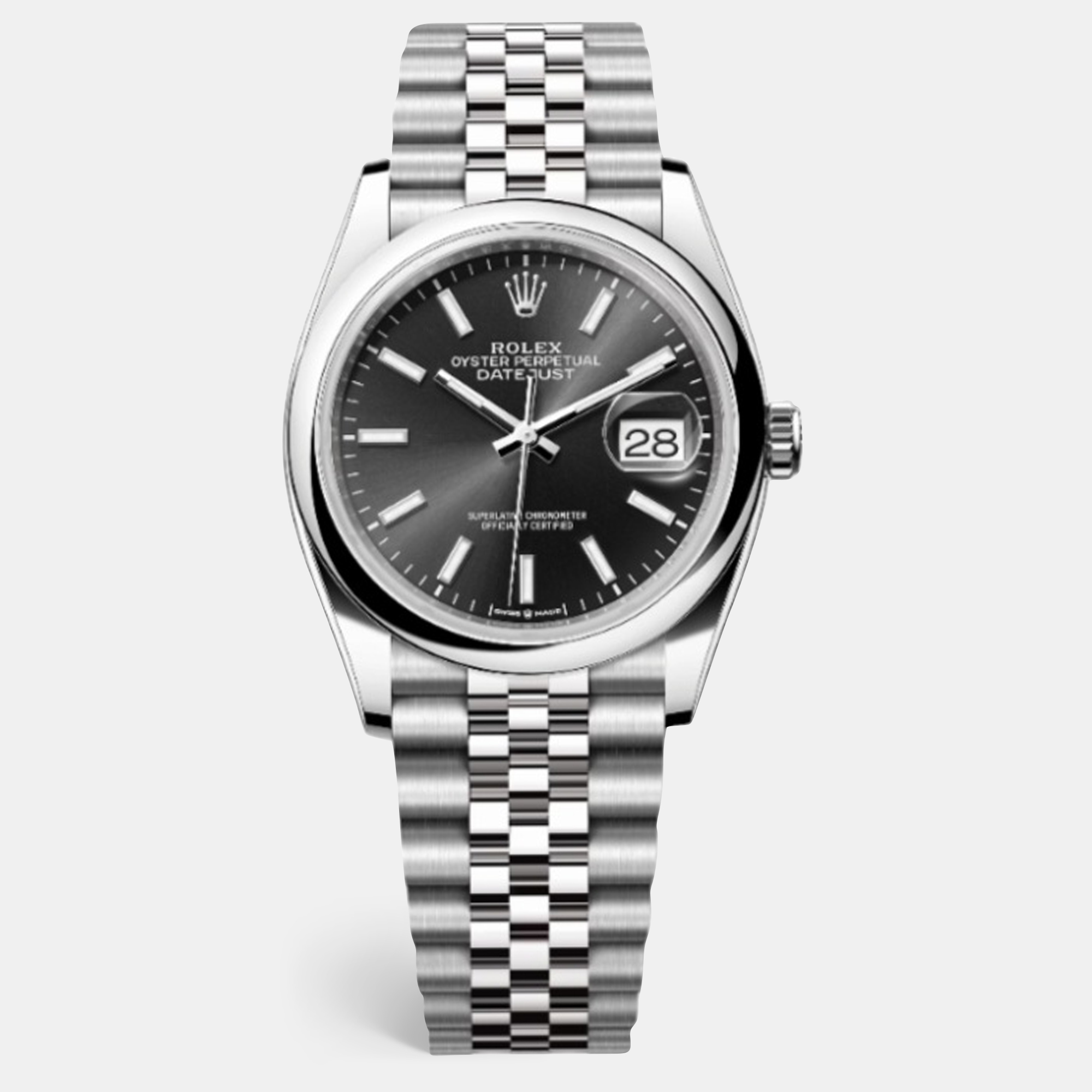 Rolex Black Stainless Steel Datejust 126200 Men's Wristwatch 36 Mm