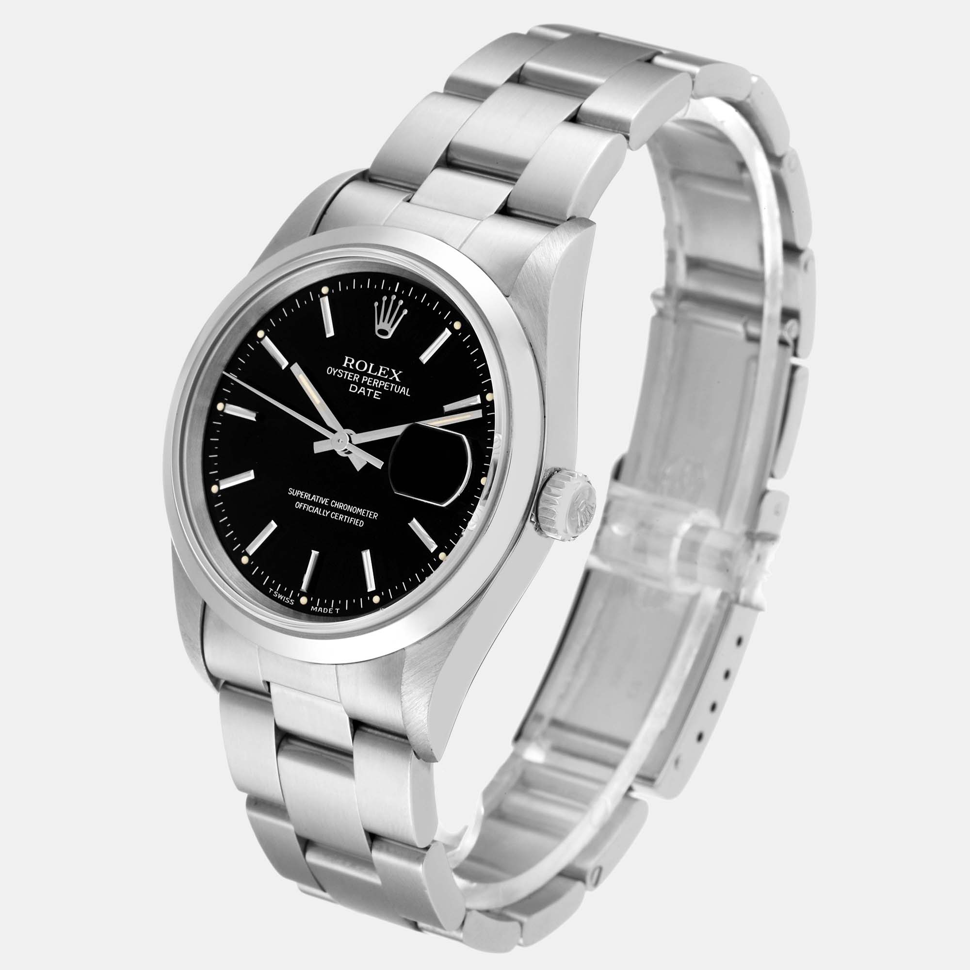 Rolex Date Black Dial Oyster Bracelet Steel Men's Watch 15200 34 Mm