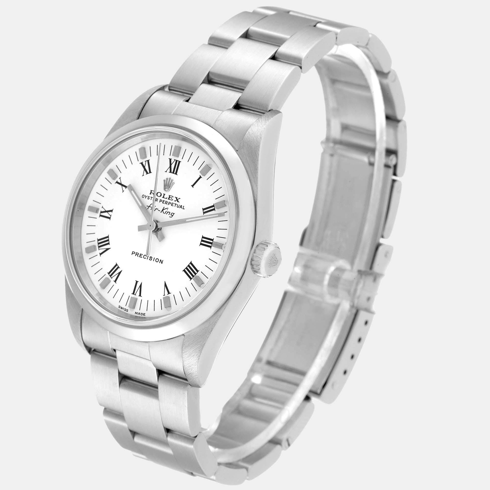 Rolex Air King White Roman Dial Domed Bezel Steel Men's Watch 14000 34 Mm