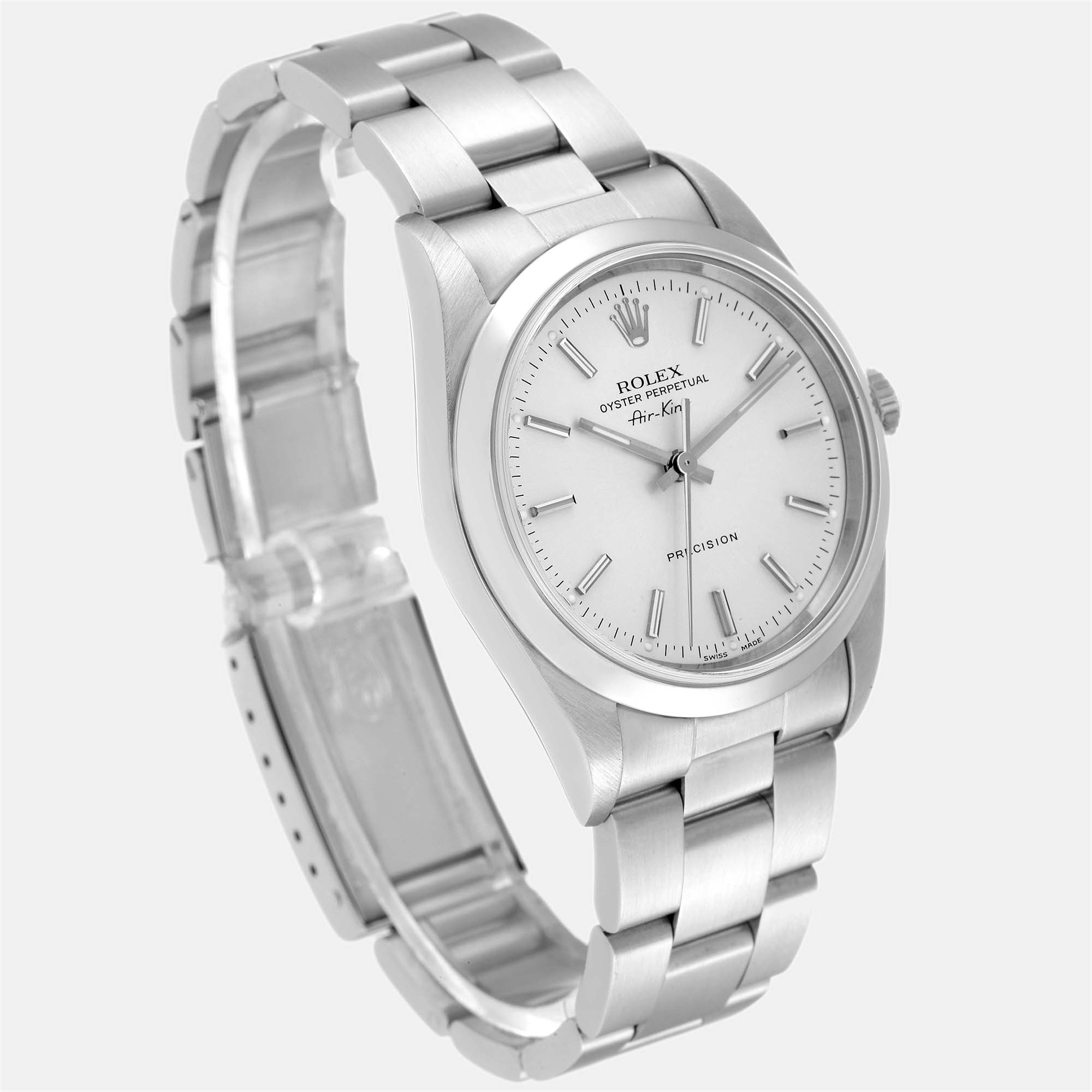 Rolex Air King Silver Dial Smooth Bezel Steel Men's Watch 14000 34 Mm