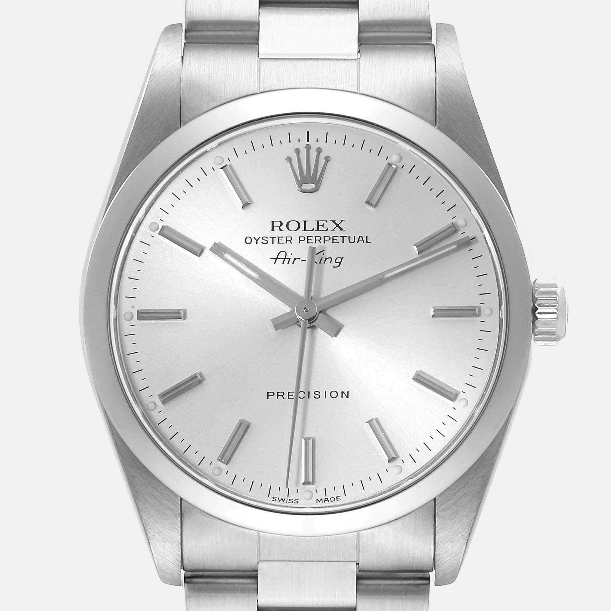 Rolex Air King Silver Dial Smooth Bezel Steel Men's Watch 14000 34 Mm