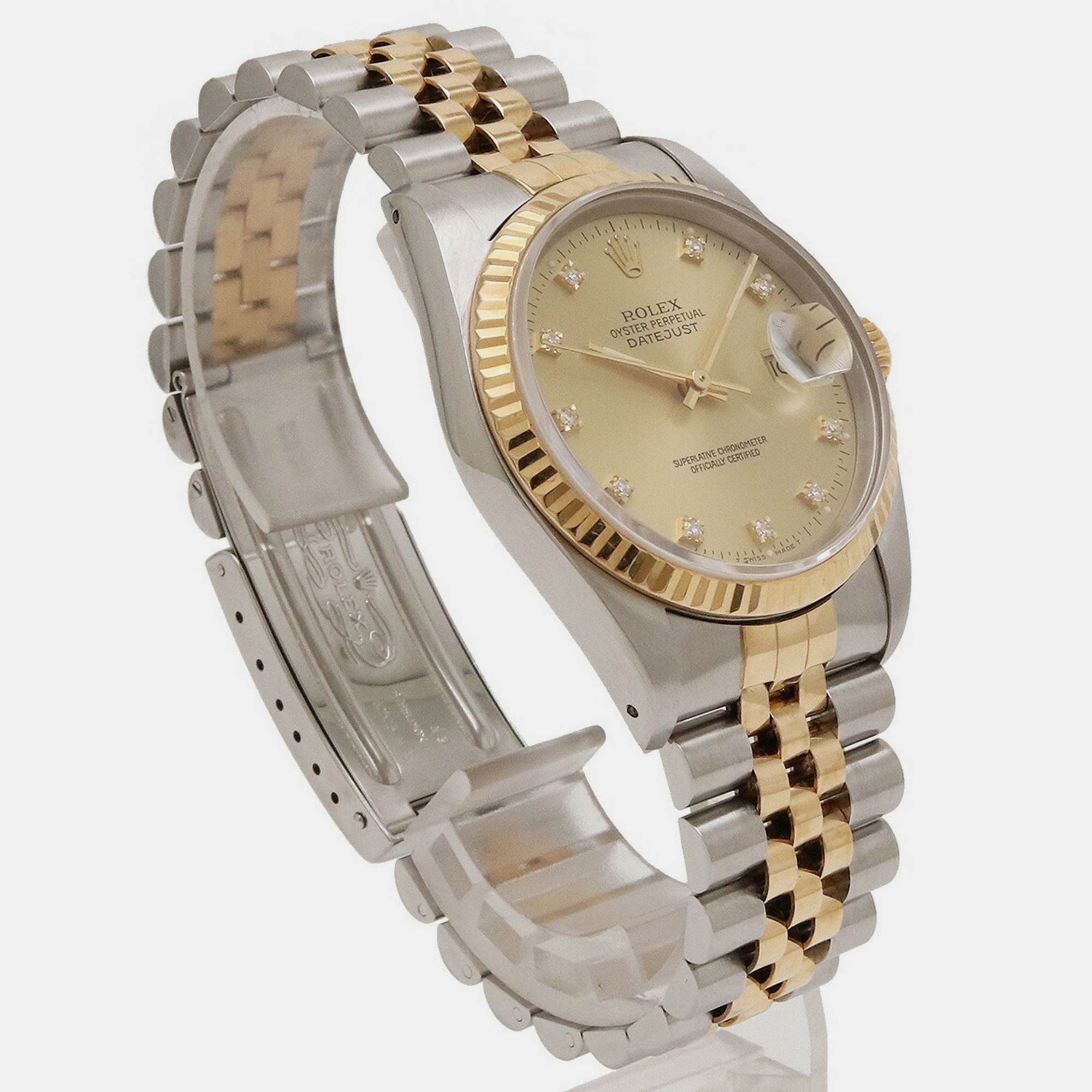 Rolex Champagne Diamond 18k Yellow Gold And Stainless Steel Datejust 16233 Automatic Men's Wristwatch 36 Mm