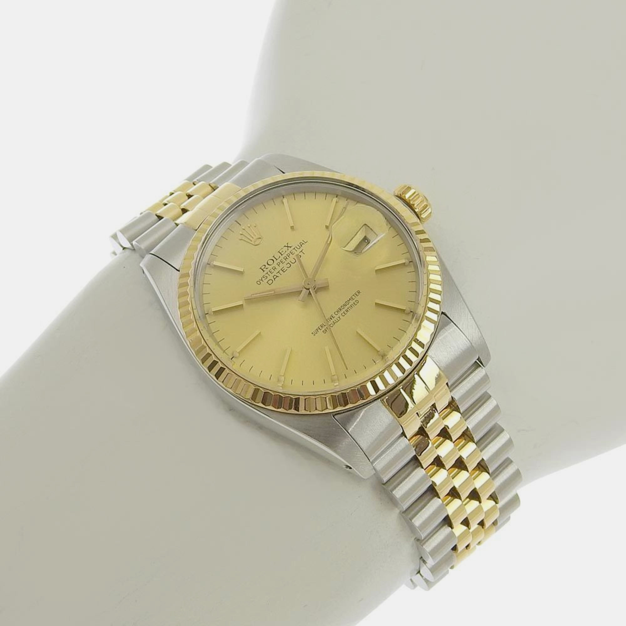 Rolex Champagne 18k Yellow Gold And Stainless Steel Datejust 16013 Automatic Men's Wristwatch 36 Mm