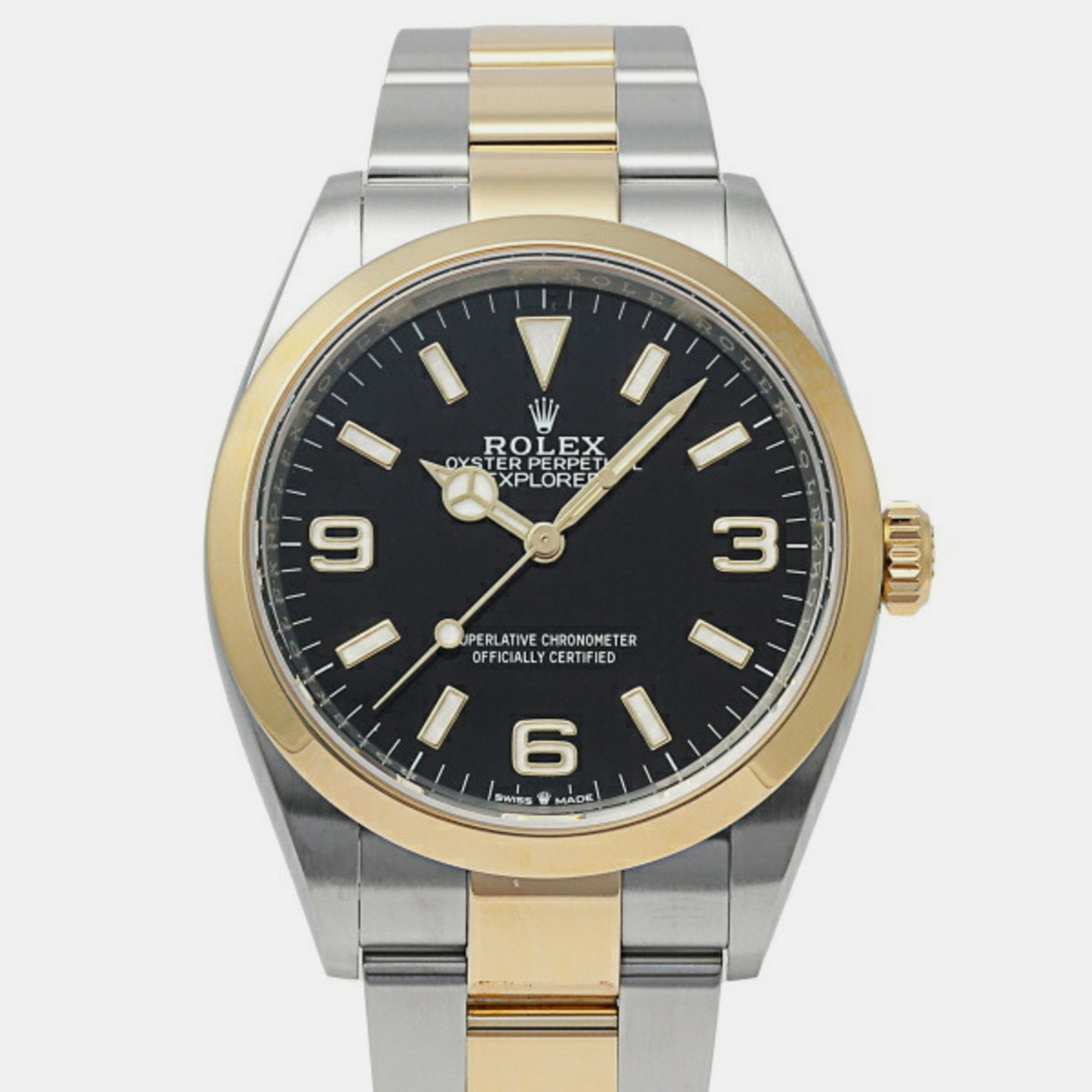 Rolex Black 18k Yellow Gold And Stainless Steel Explorer 124273 Automatic Men's Wristwatch 36 Mm