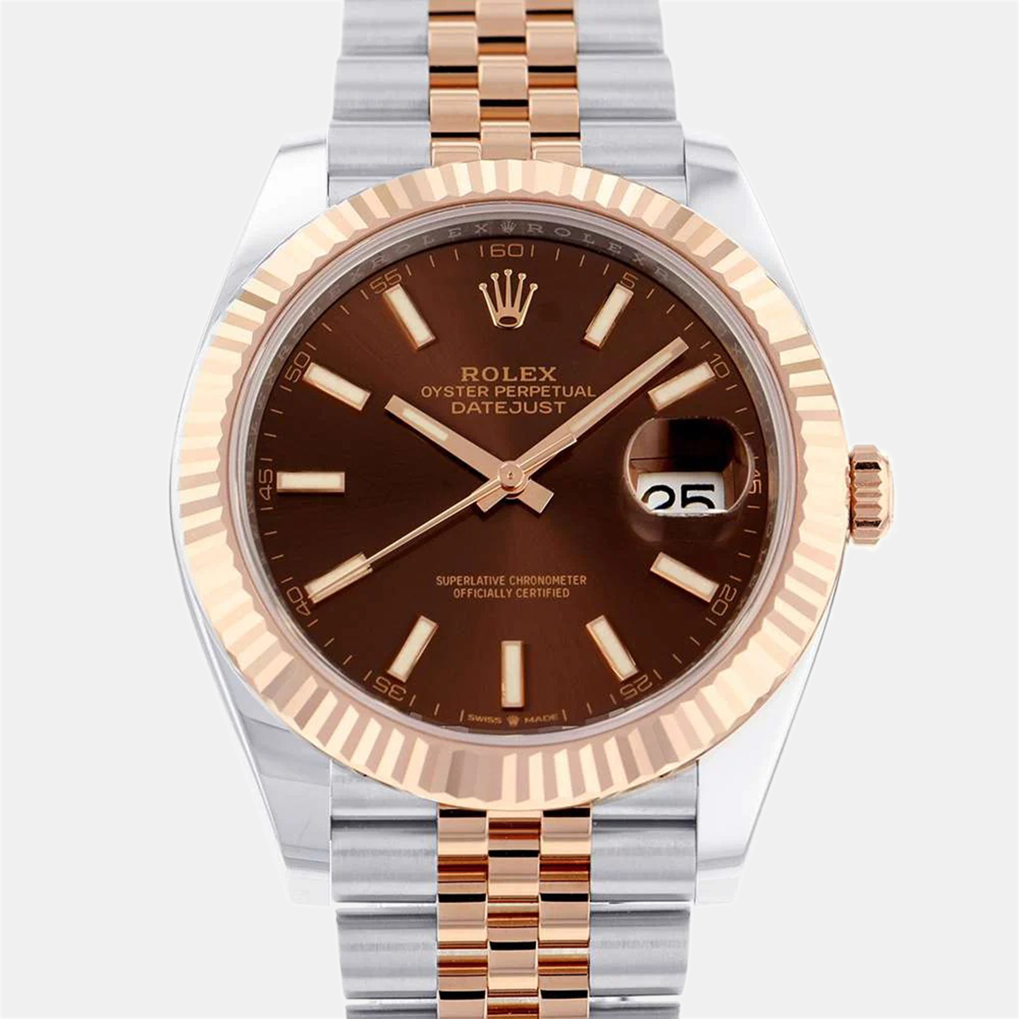 Rolex Brown 18k Rose Gold And Stainless Steel Datejust 126331 Automatic Men's Wristwatch 41 Mm
