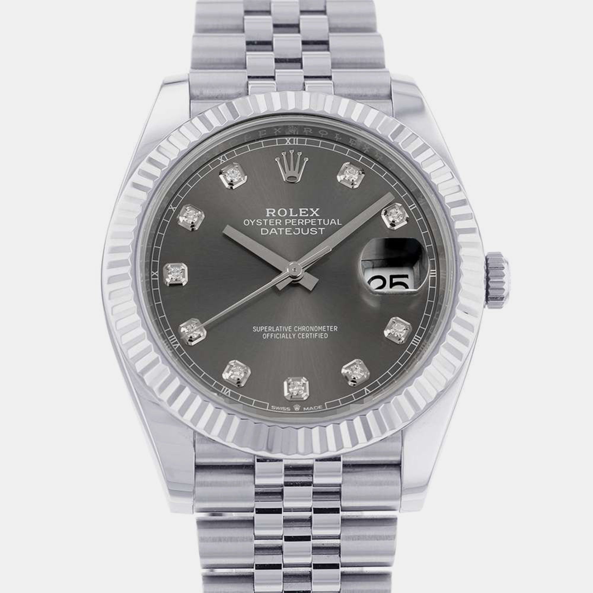 Rolex Grey 18k White Gold And Stainless Steel Datejust 126334 Automatic Men's Wristwatch 41 Mm