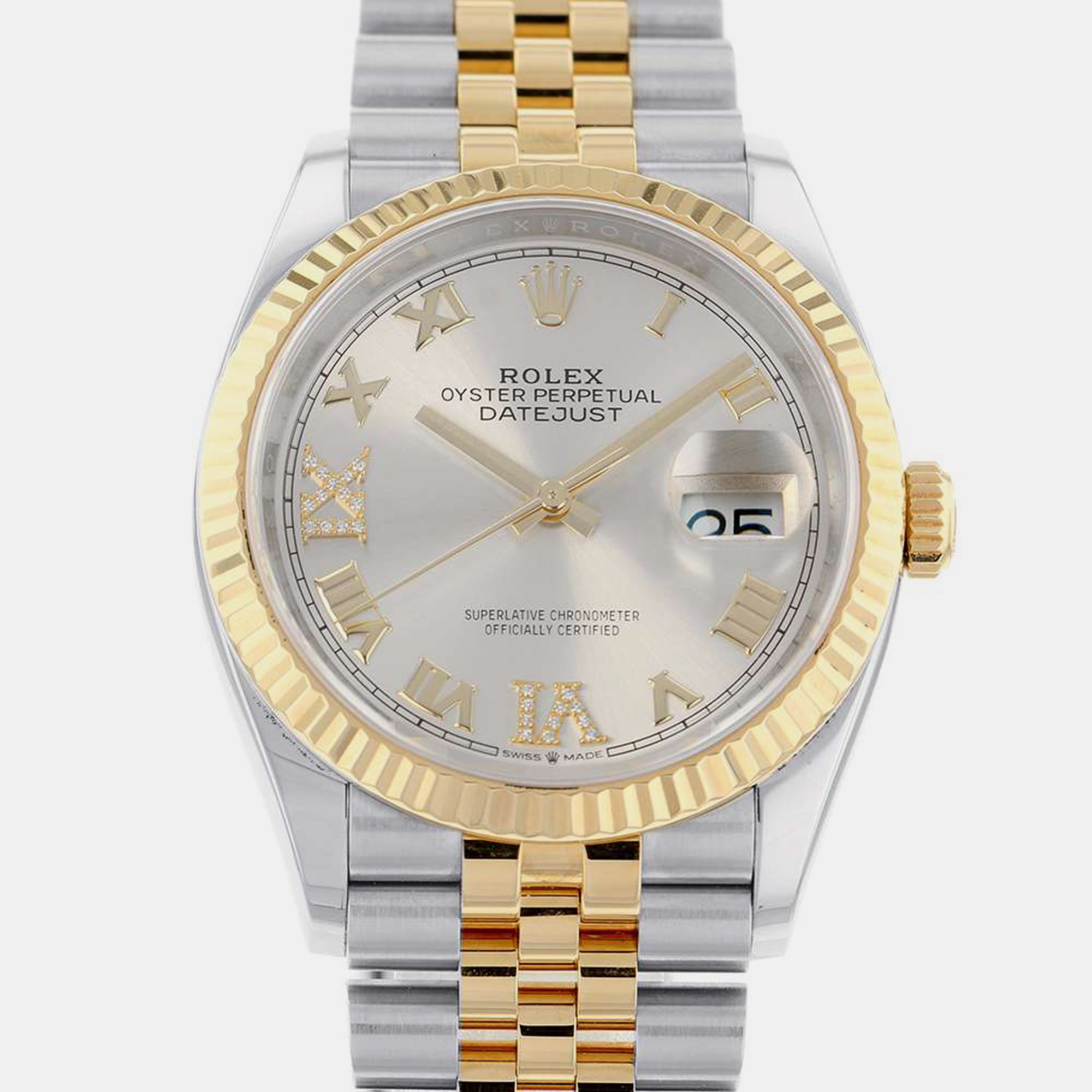 Rolex Silver 18k Yellow Gold And Stainless Steel Datejust 126233 Automatic Men's Wristwatch 36 Mm