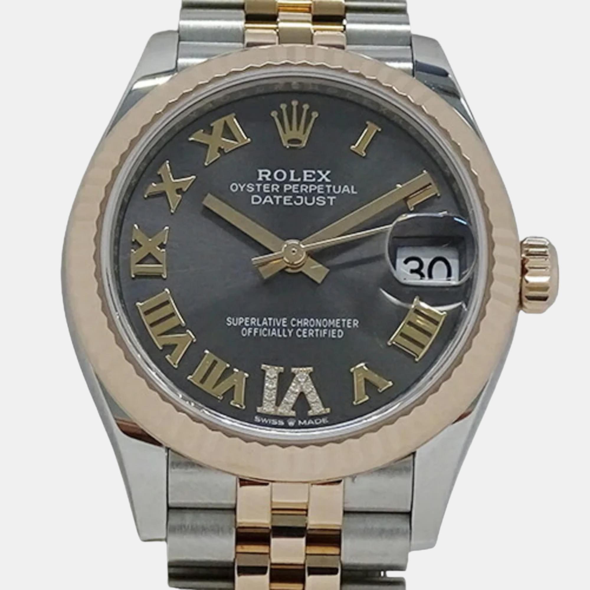 Rolex Grey 18k Rose Gold And Stainless Steel Datejust 278271 Automatic Men's Wristwatch 31 Mm