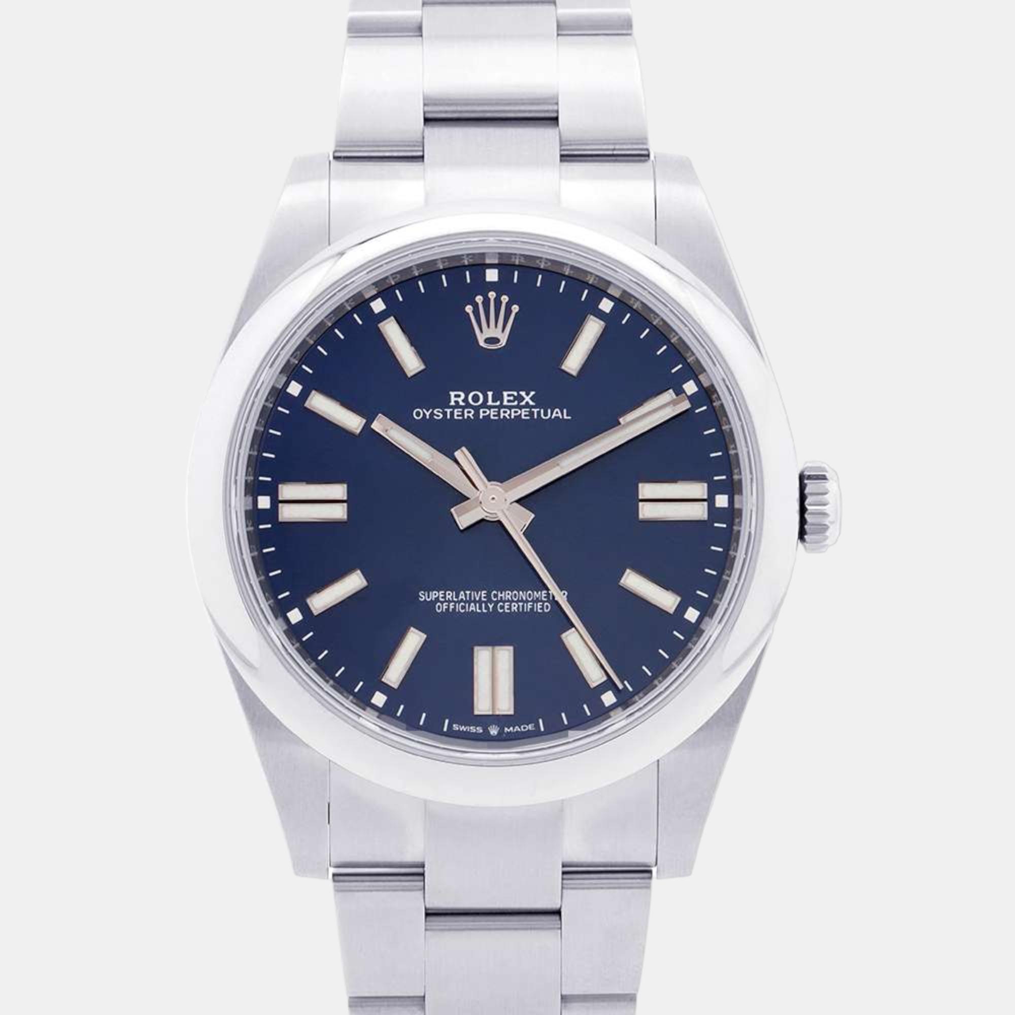 Rolex Blue Stainless Steel Oyster Perpetual 124300 Automatic Men's Wristwatch 41 Mm