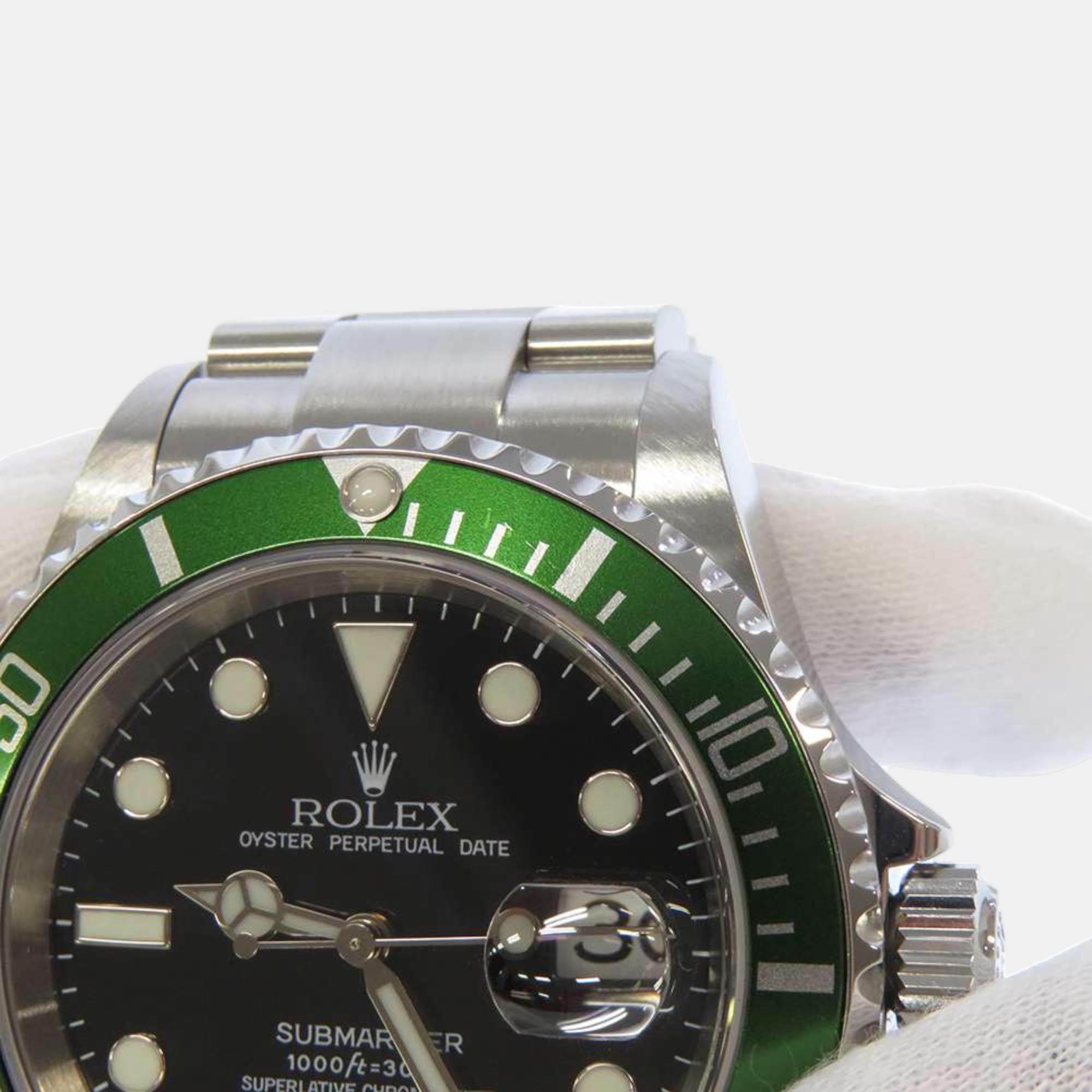 Rolex Black Stainless Steel Submariner 16610LV Automatic Men's Wristwatch 40 Mm