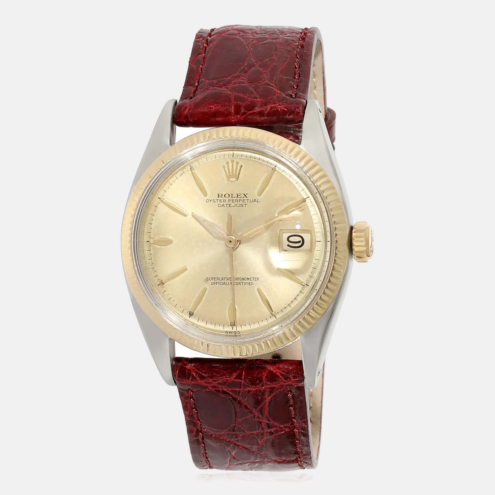 Rolex Champagne 18k Yellow Gold And Stainless Steel Datejust 1601 Automatic Men's Wristwatch 36 Mm