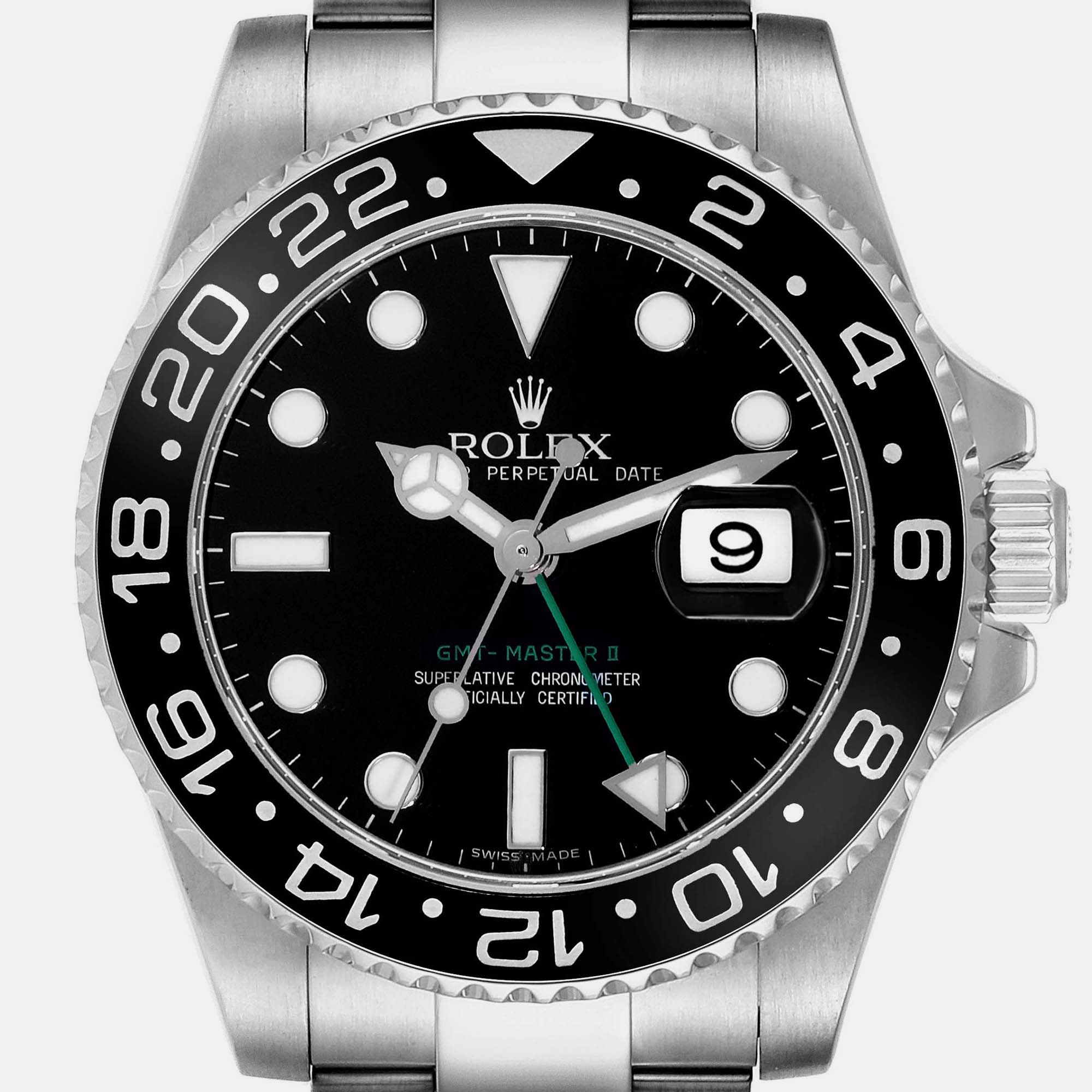 Rolex GMT Master II Black Dial Green Hand Steel Men's Watch 116710 40 Mm