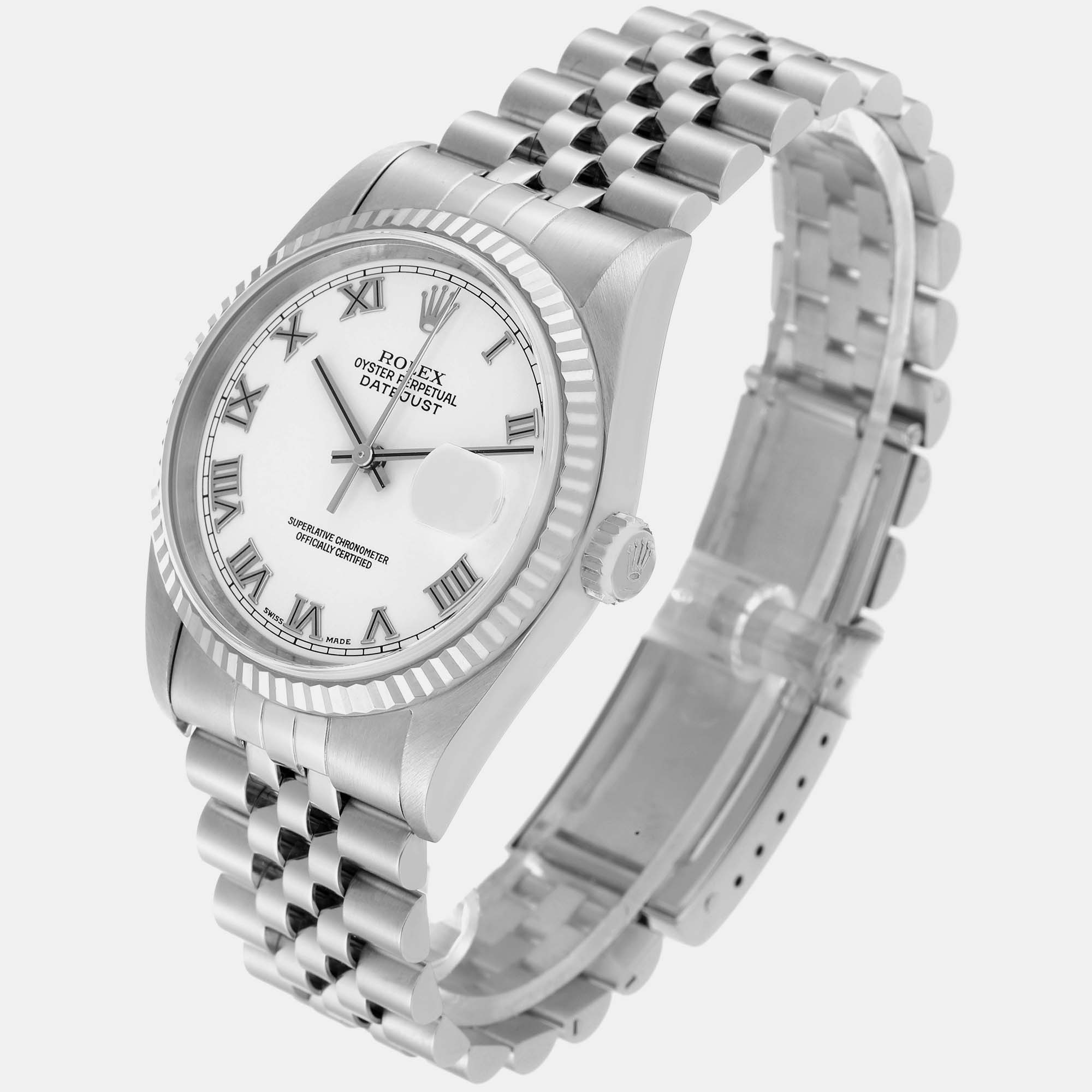 Rolex Datejust Roman Dial Steel White Gold Men's Watch 16234 36 Mm