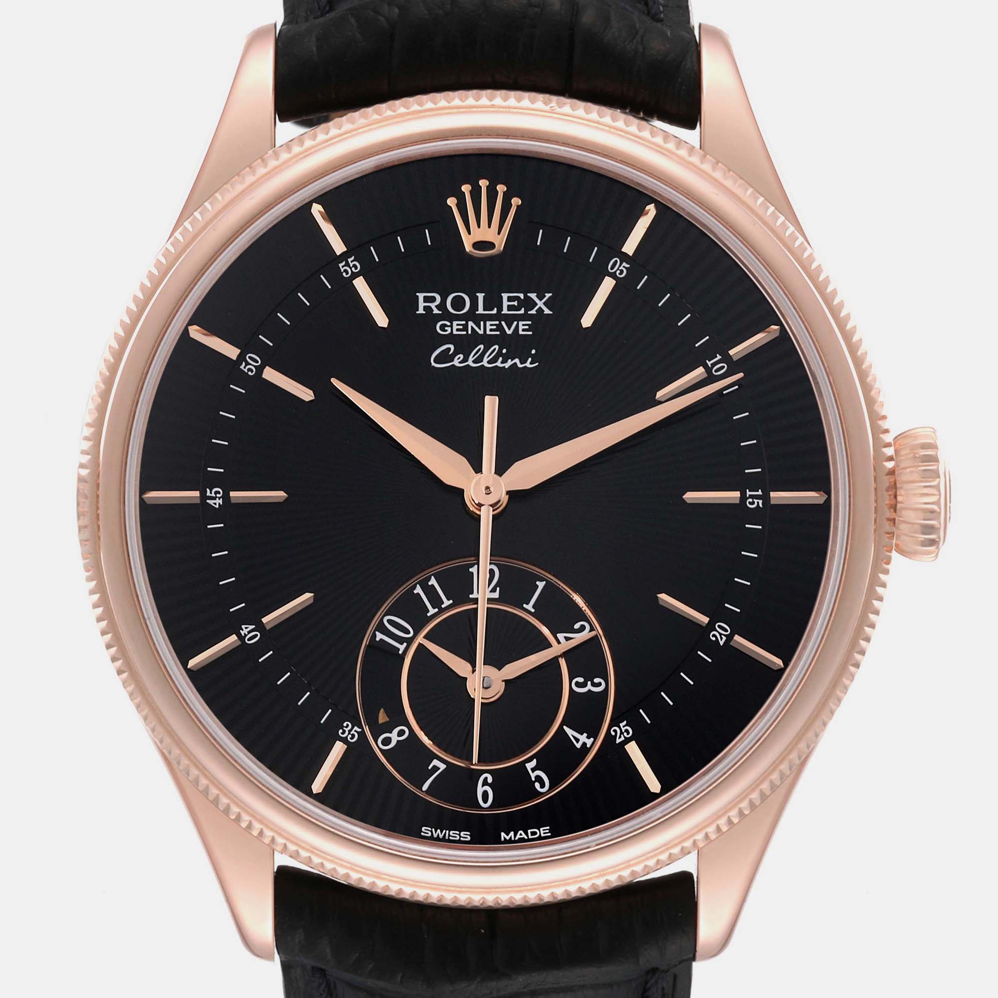 Rolex Cellini Dual Time Rose Gold Automatic Mens Watch 50525 39 Mm